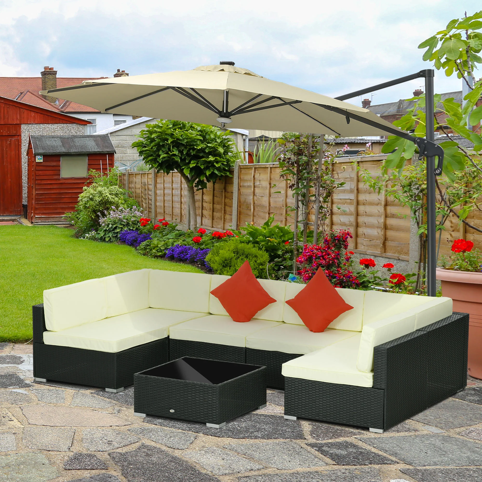 Outsunny 7PC Rattan Garden Furniture Set Coffee Table Buckle Structure - Image 10