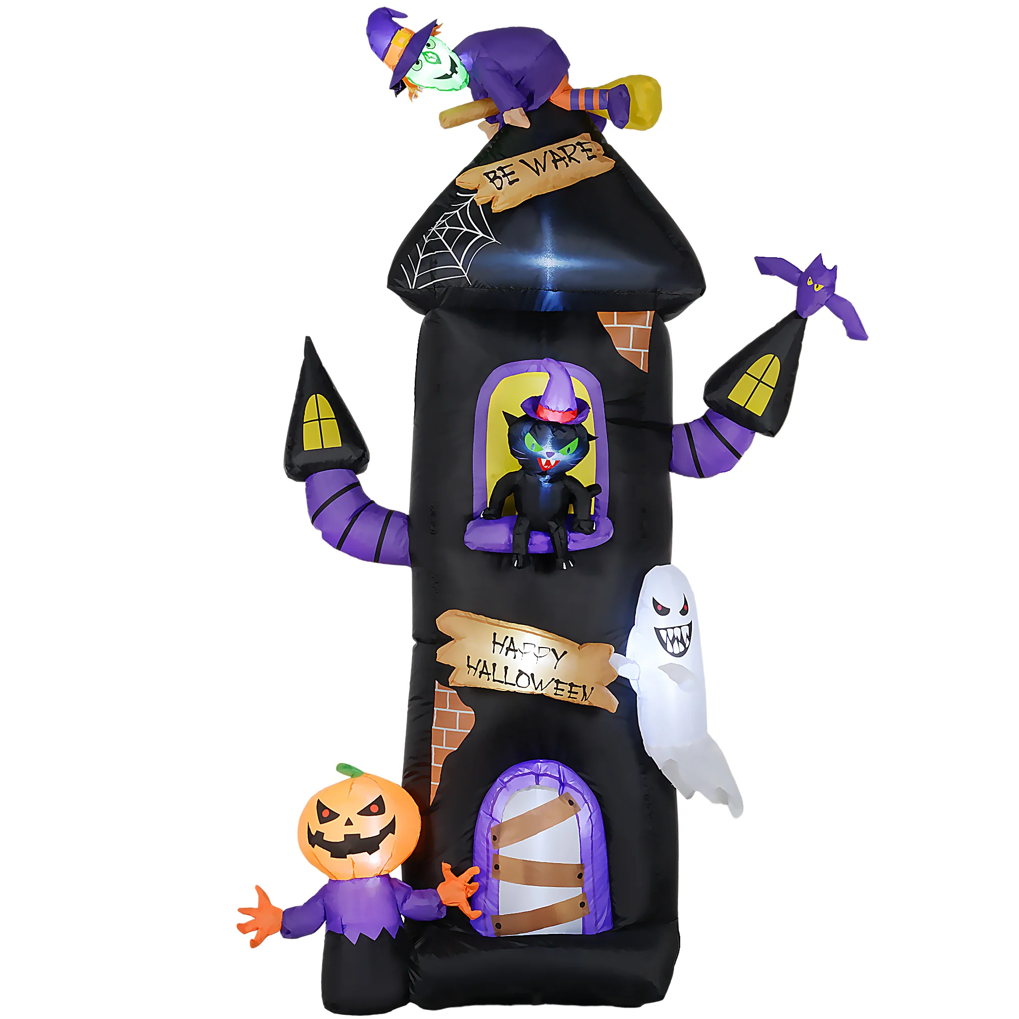 Outsunny 8.5ft Halloween Inflatable Treehouse w/ Witch, Ghost, Pumpkin Man