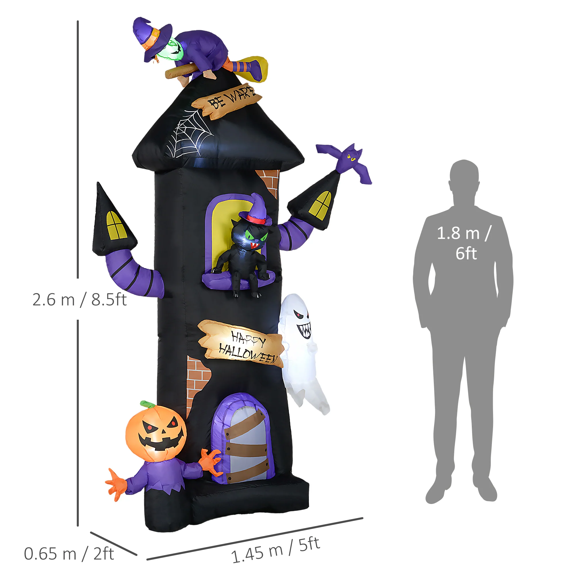 Outsunny 8.5ft Halloween Inflatable Treehouse w/ Witch, Ghost, Pumpkin Man - Image 3