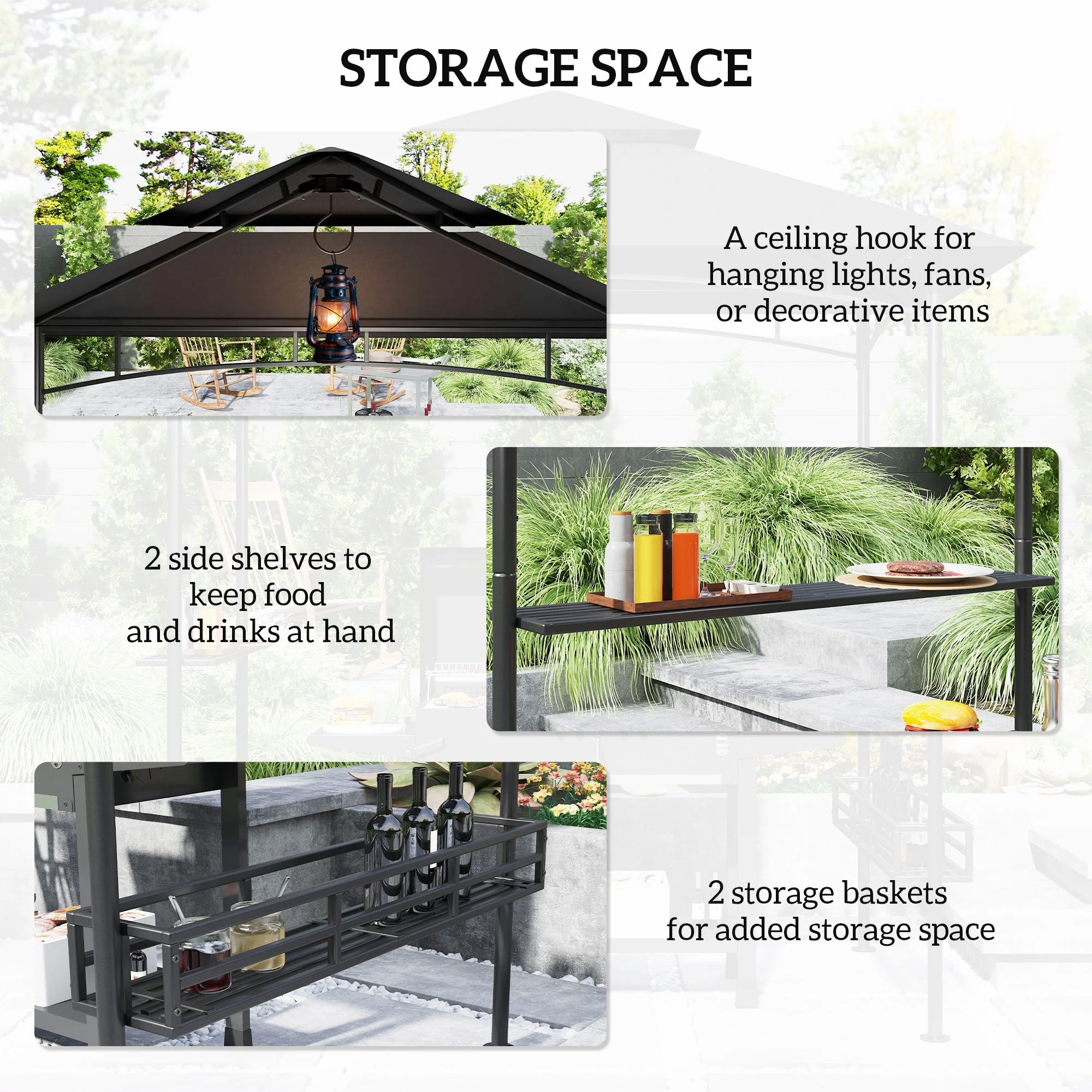 Outsunny 8' x 5' Grill Gazebo Canopy with 2 Side Shelves, Hook, Dark Grey - Image 13
