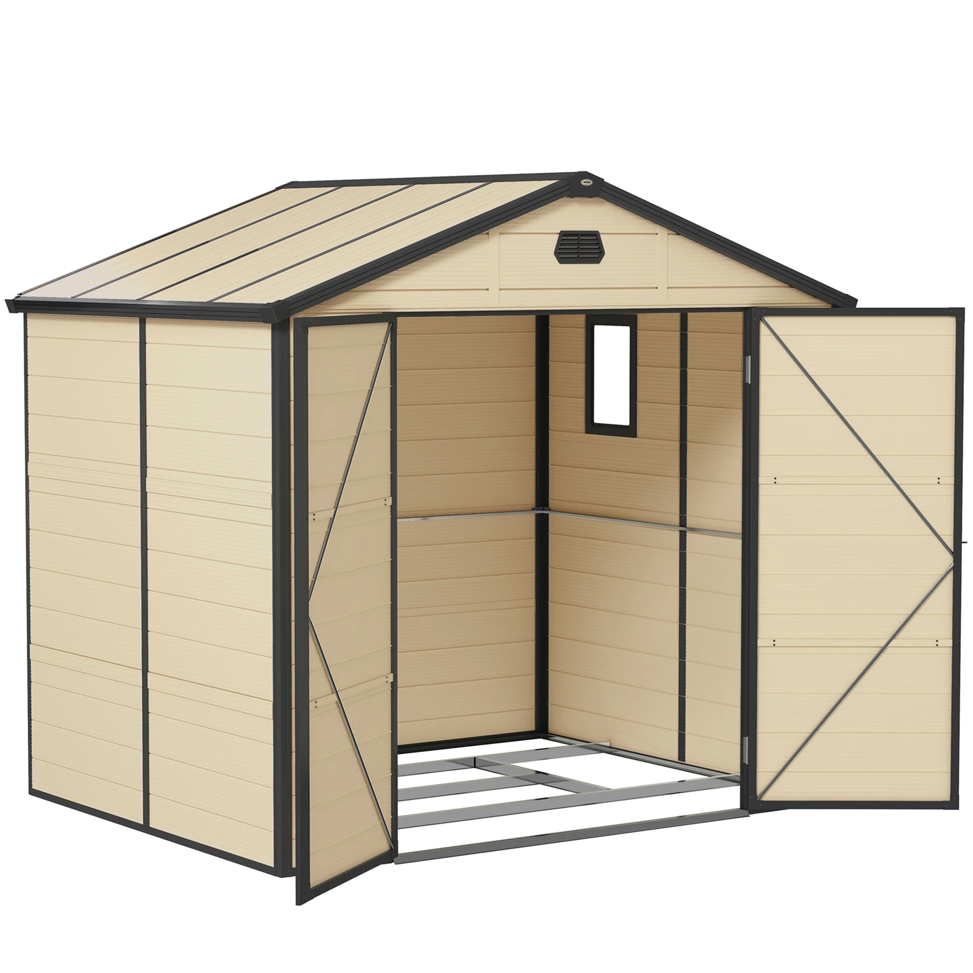 Outsunny 8 X 6ft Garden Shed Storage W/ Foundation Kit, Vents, Cream White