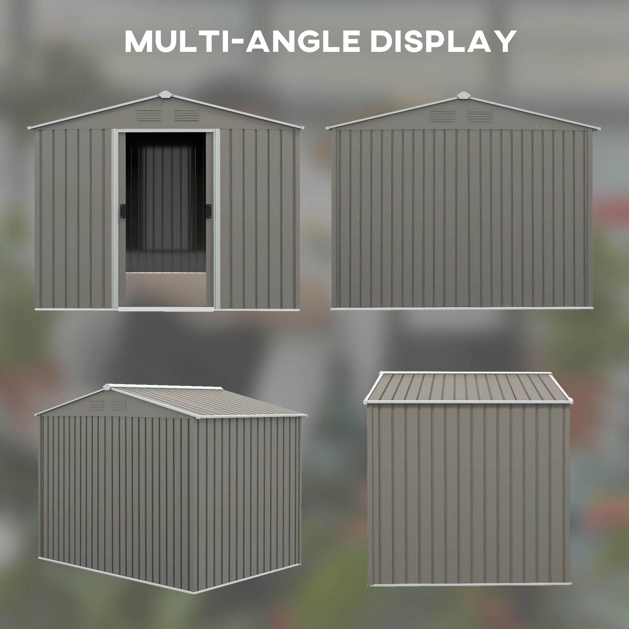 Outsunny 8 x 6ft Garden Storage Shed w/ Double Sliding Door Outdoor Light Grey - Image 7