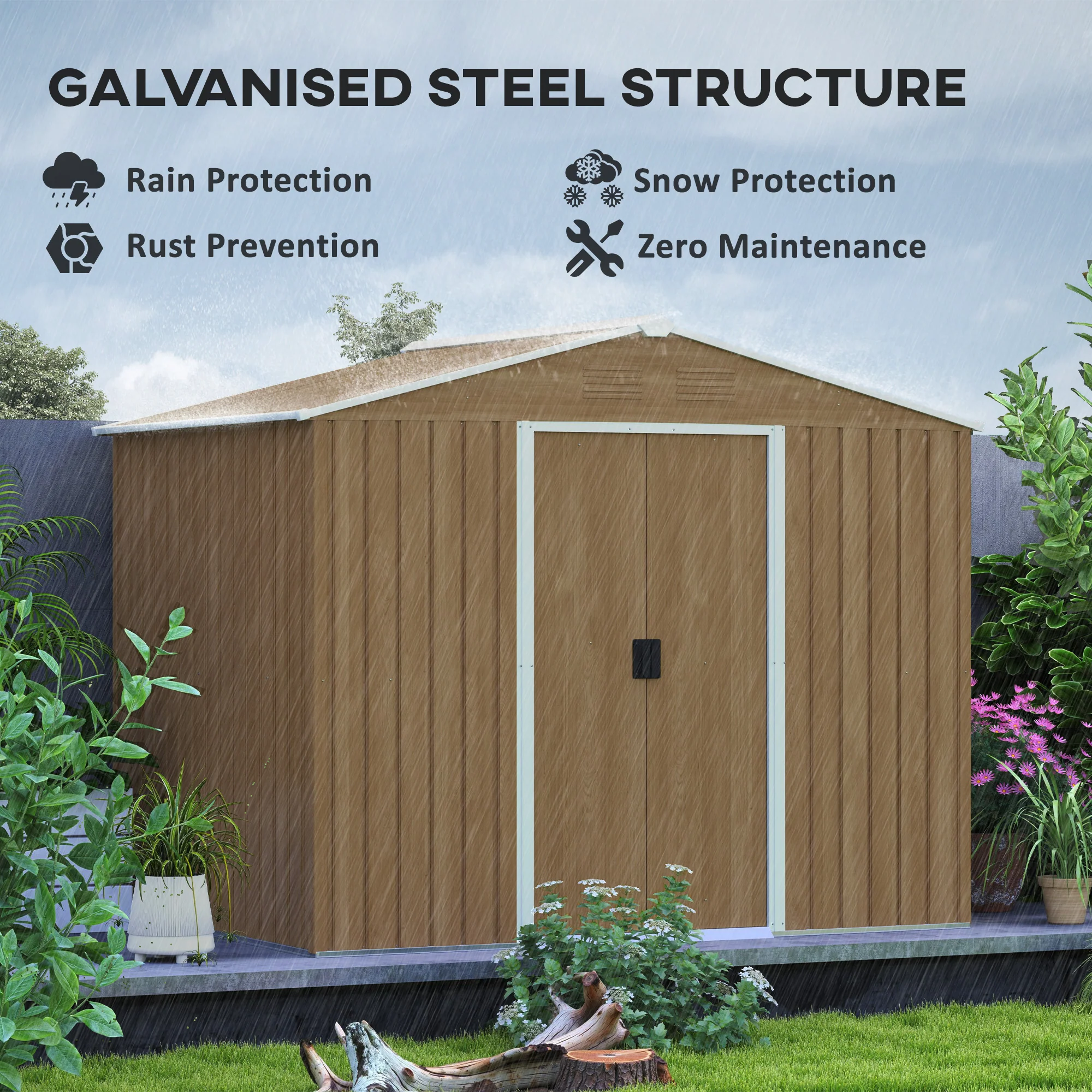 Outsunny 8 X 6ft Garden Storage Shed With Double Door Chocolate Wood Effect - Image 3