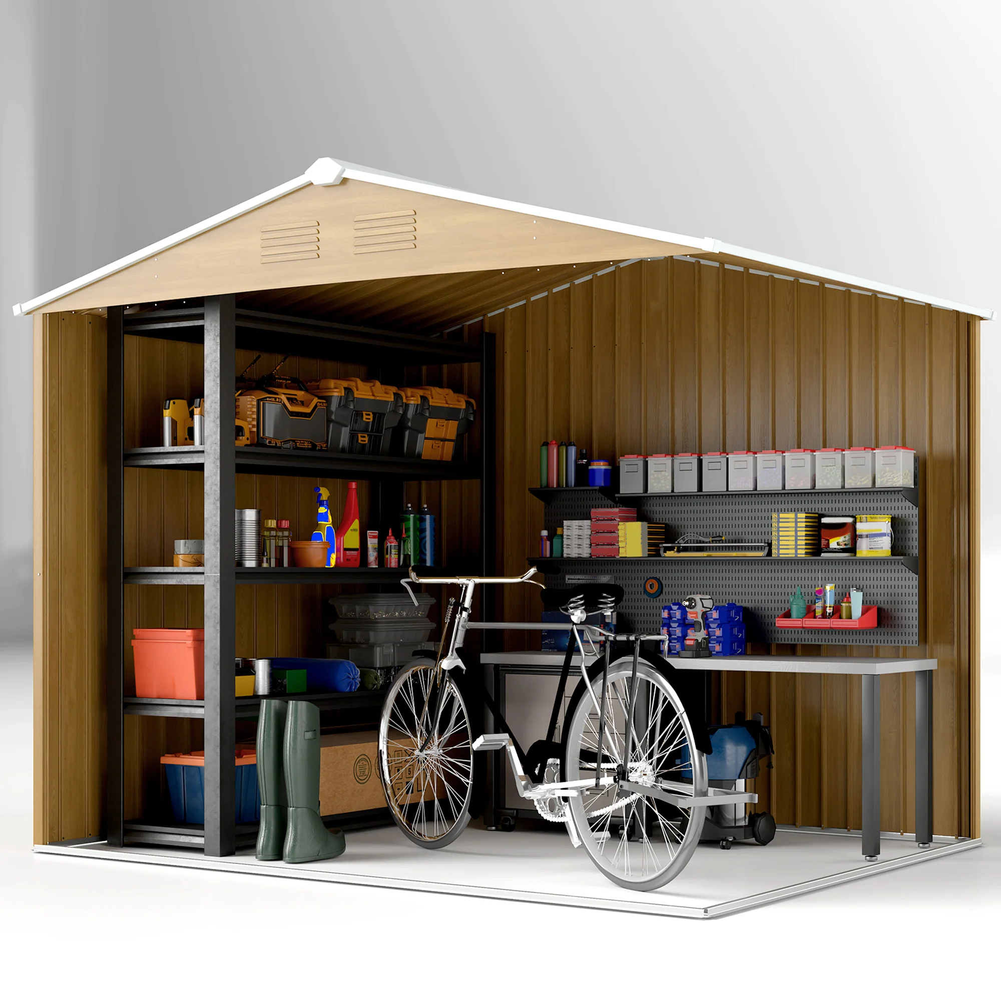 Outsunny 8 X 6ft Garden Storage Shed With Double Door Chocolate Wood Effect - Image 8