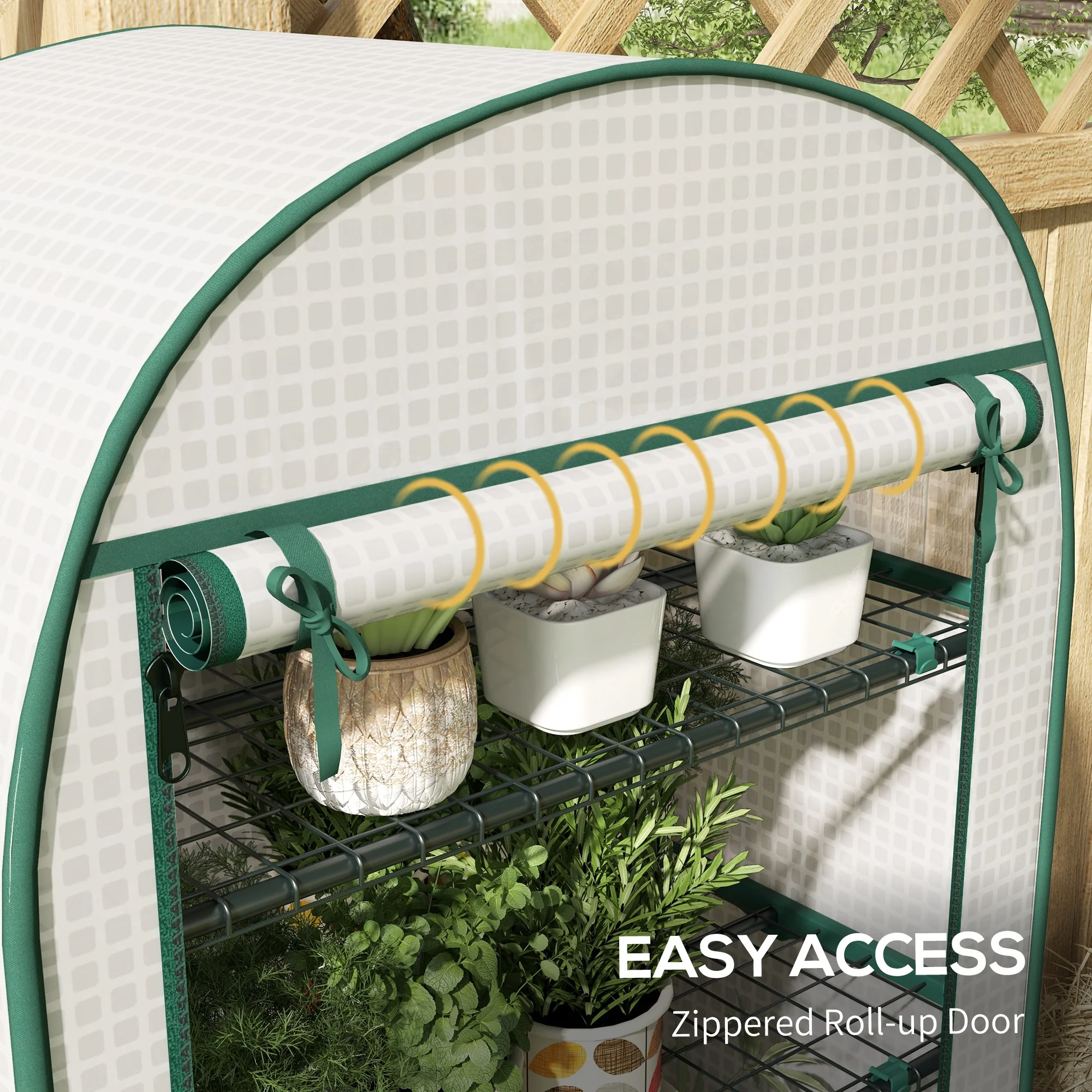 Outsunny 80 x 49 x 160cm Mini Greenhouse Portable Green House with Shelf White - Image 4