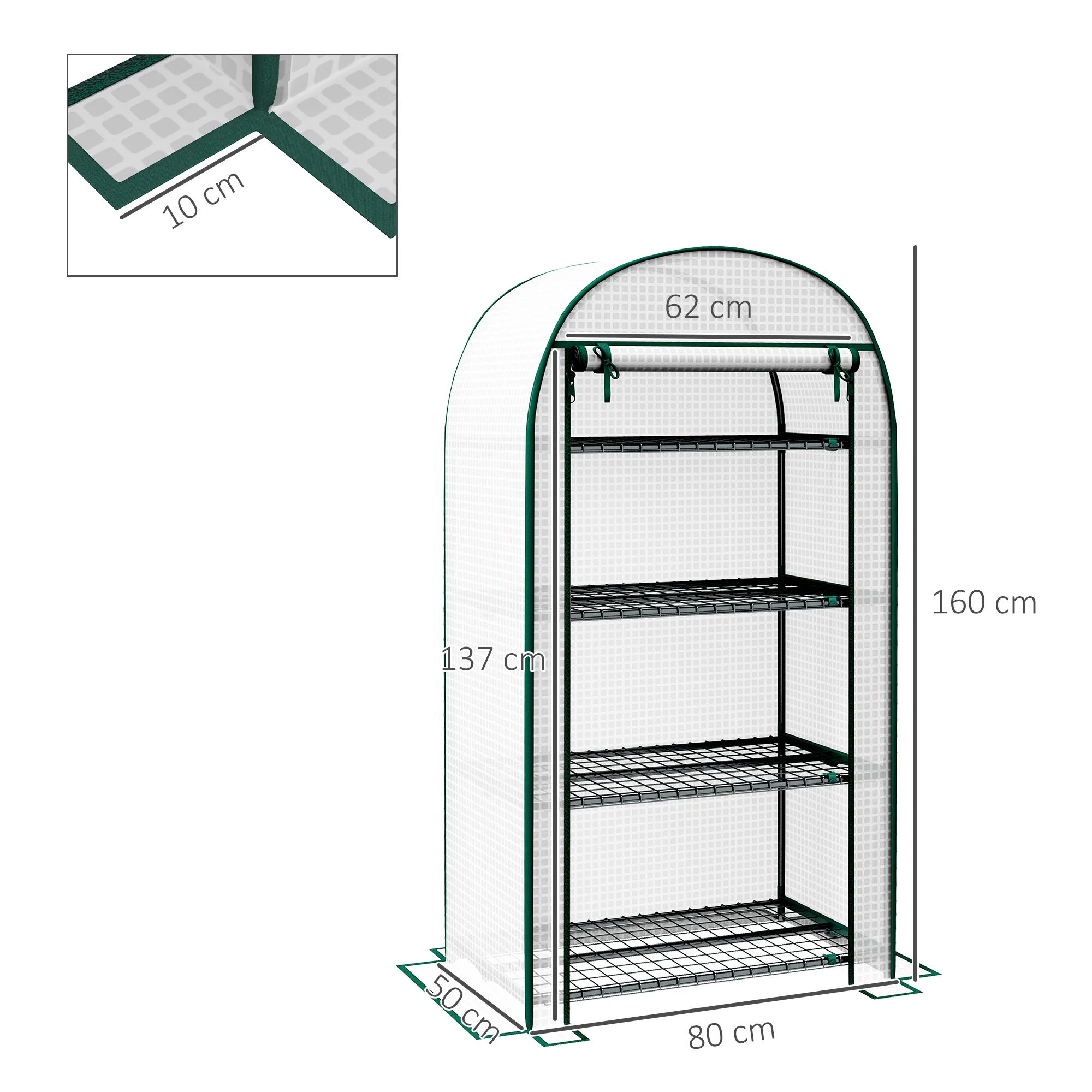 Outsunny 80 x 49 x 160cm Mini Greenhouse Portable Green House with Shelf White - Image 5