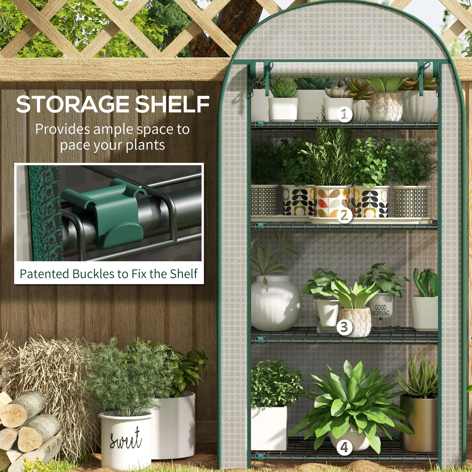 Outsunny 80 x 49 x 160cm Mini Greenhouse Portable Green House with Shelf White - Image 6