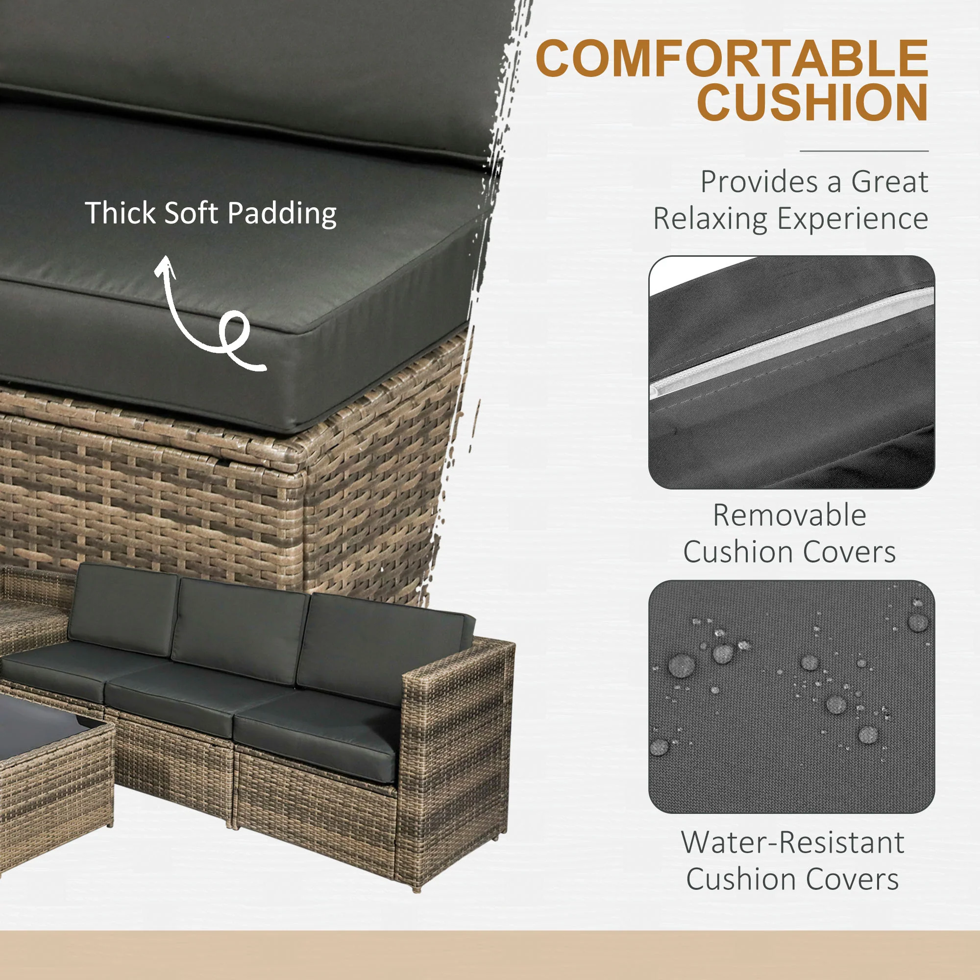 Outsunny 8Pcs Patio Rattan Sofa Set Garden Furniture Side Table w/ Cushion - Image 4