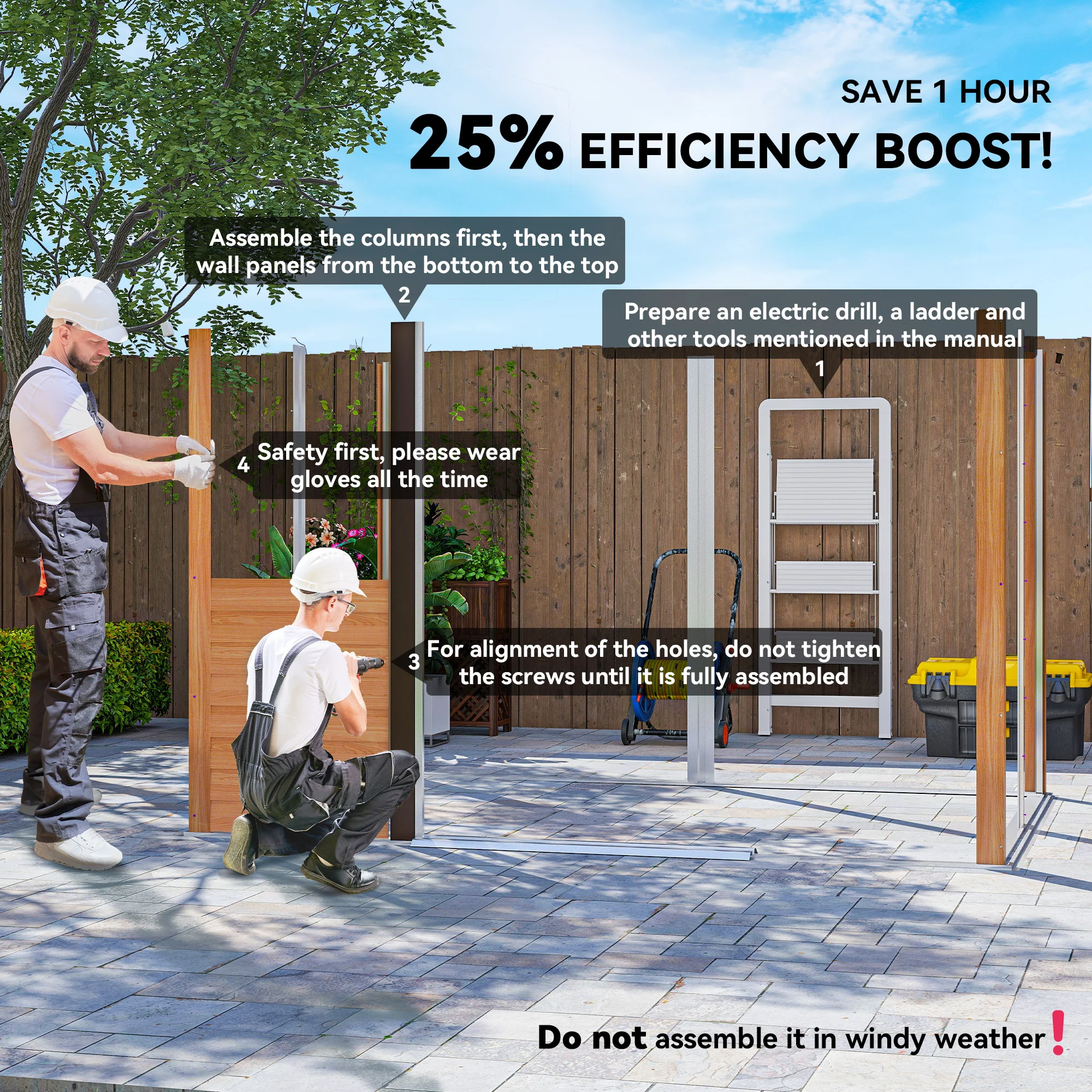 Outsunny 9.1x6.4ft Garden Shed, Tool Storage Sliding Door Wood Effect - Image 3