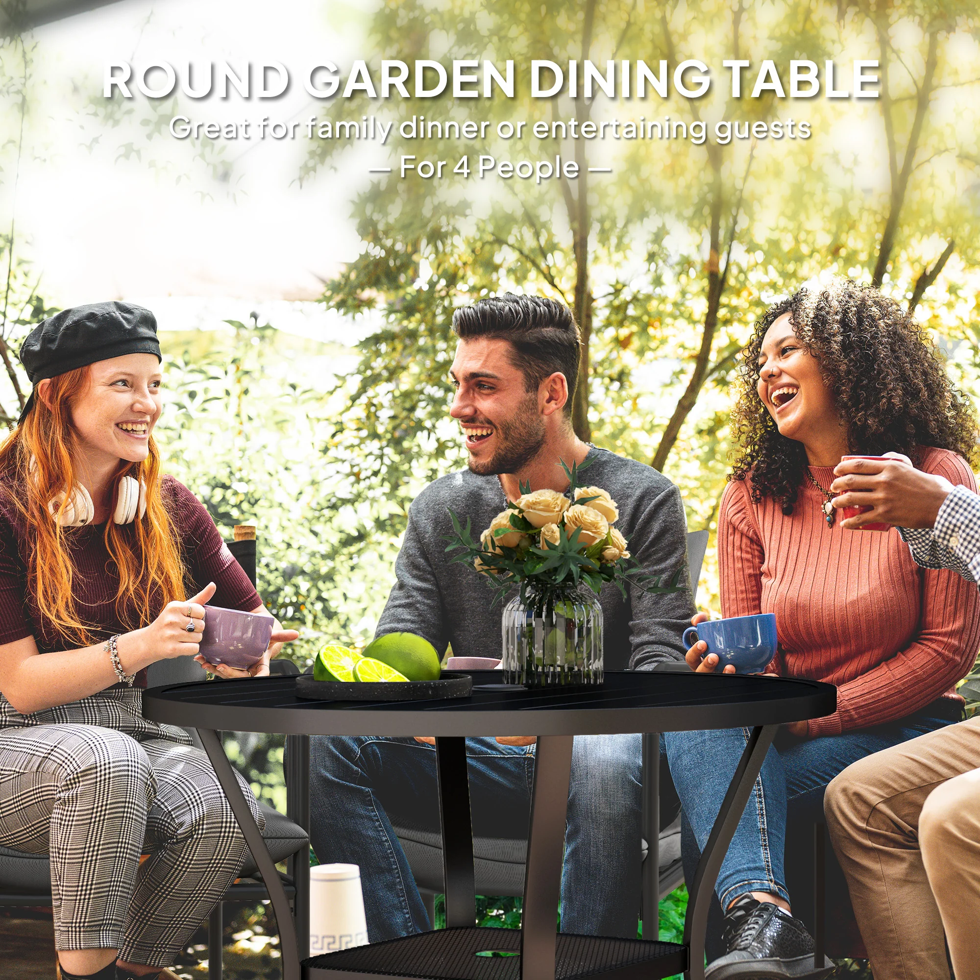 Outsunny 90 Cm Garden Dining Table, Round Garden Table With Parasol Hole - Image 3