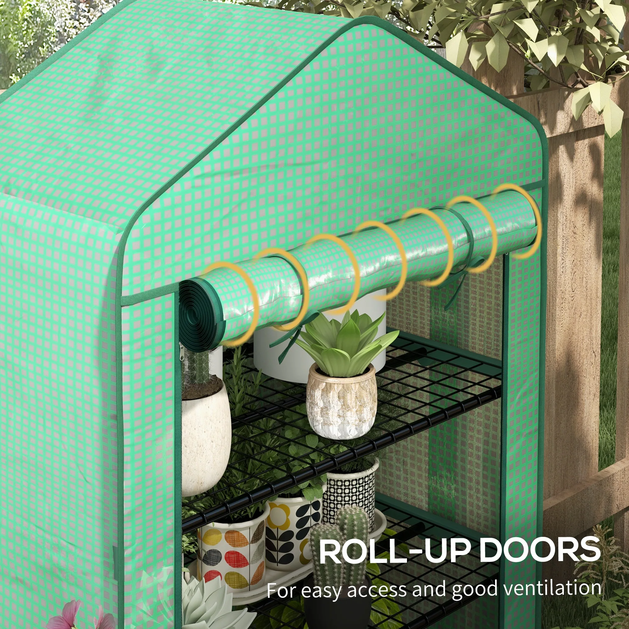 Outsunny 90 x 49 x 160cm Portable Mini Greenhouse with Shelves, Green - Image 6