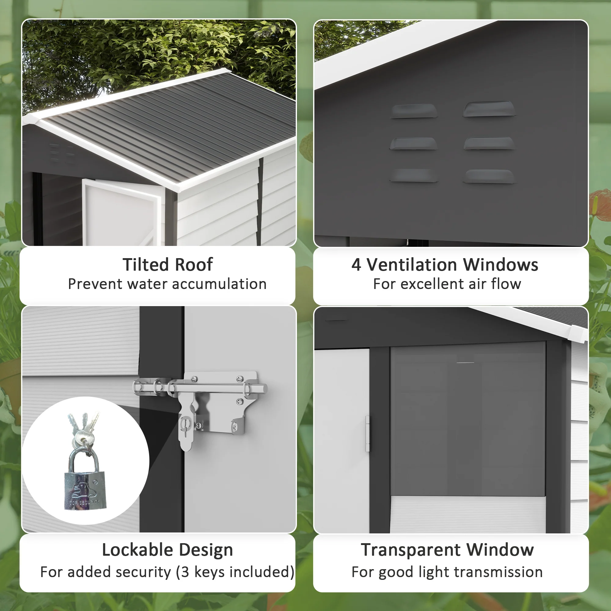 Outsunny 9'x6' Galvanised Metal Garden Shed Tool Storage Shed for Patio Grey - Image 4