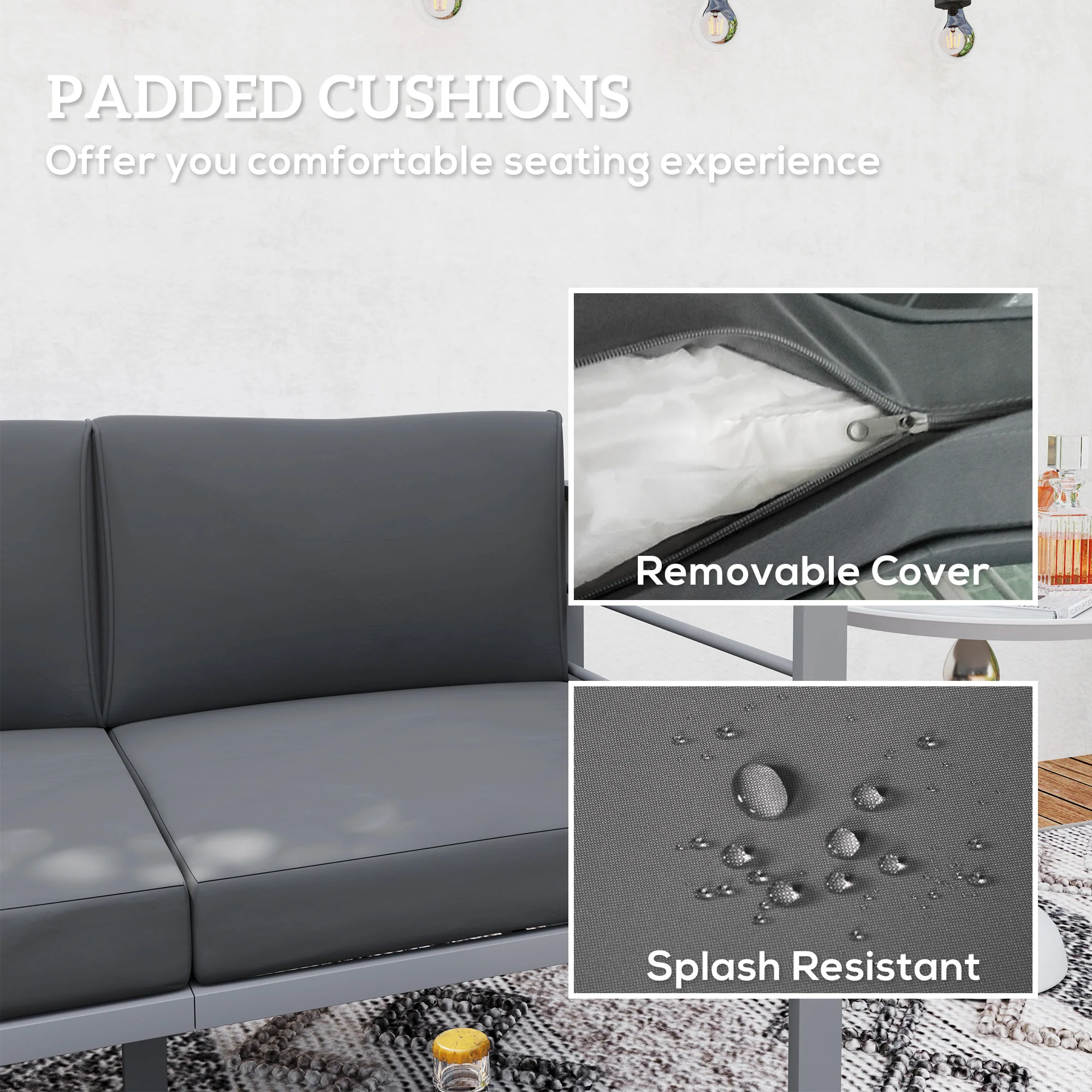 Outsunny All-Weather Garden Loveseat with Removable Cushions, Charcoal Grey - Image 3