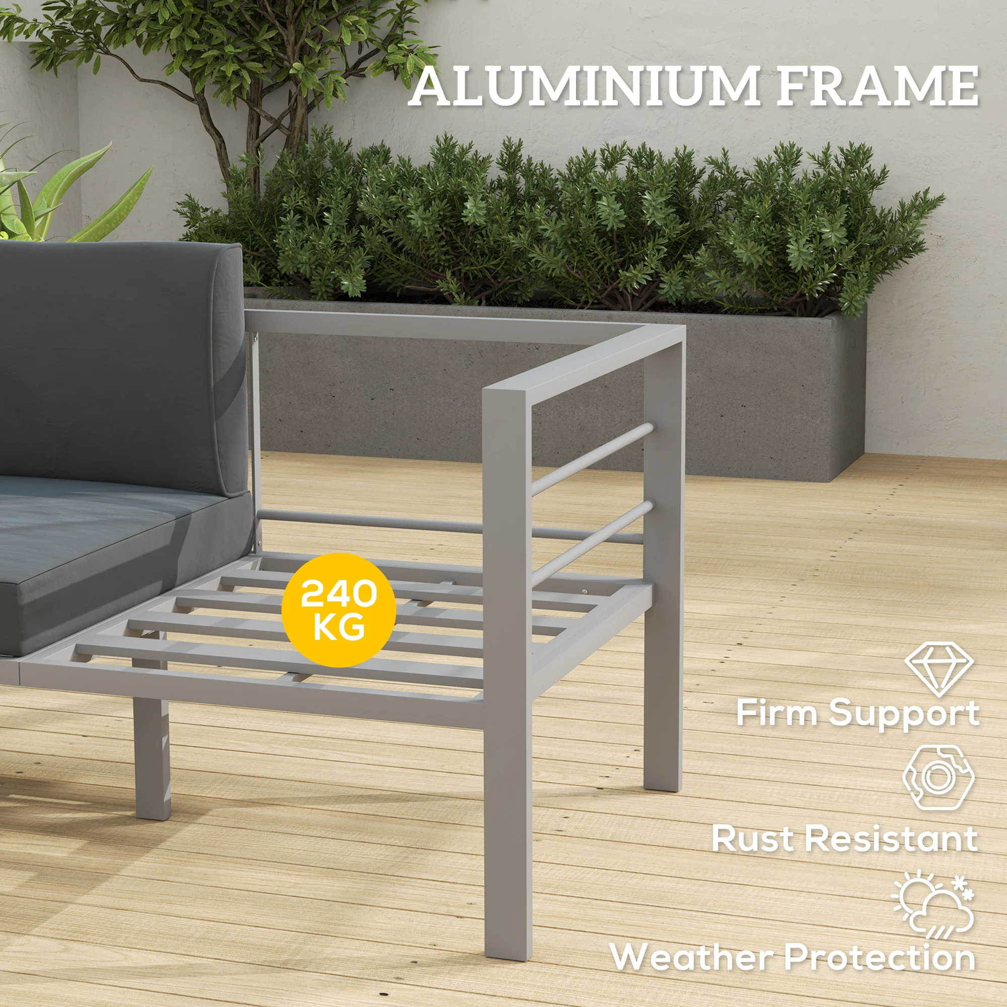 Outsunny All-Weather Garden Loveseat with Removable Cushions, Charcoal Grey - Image 4