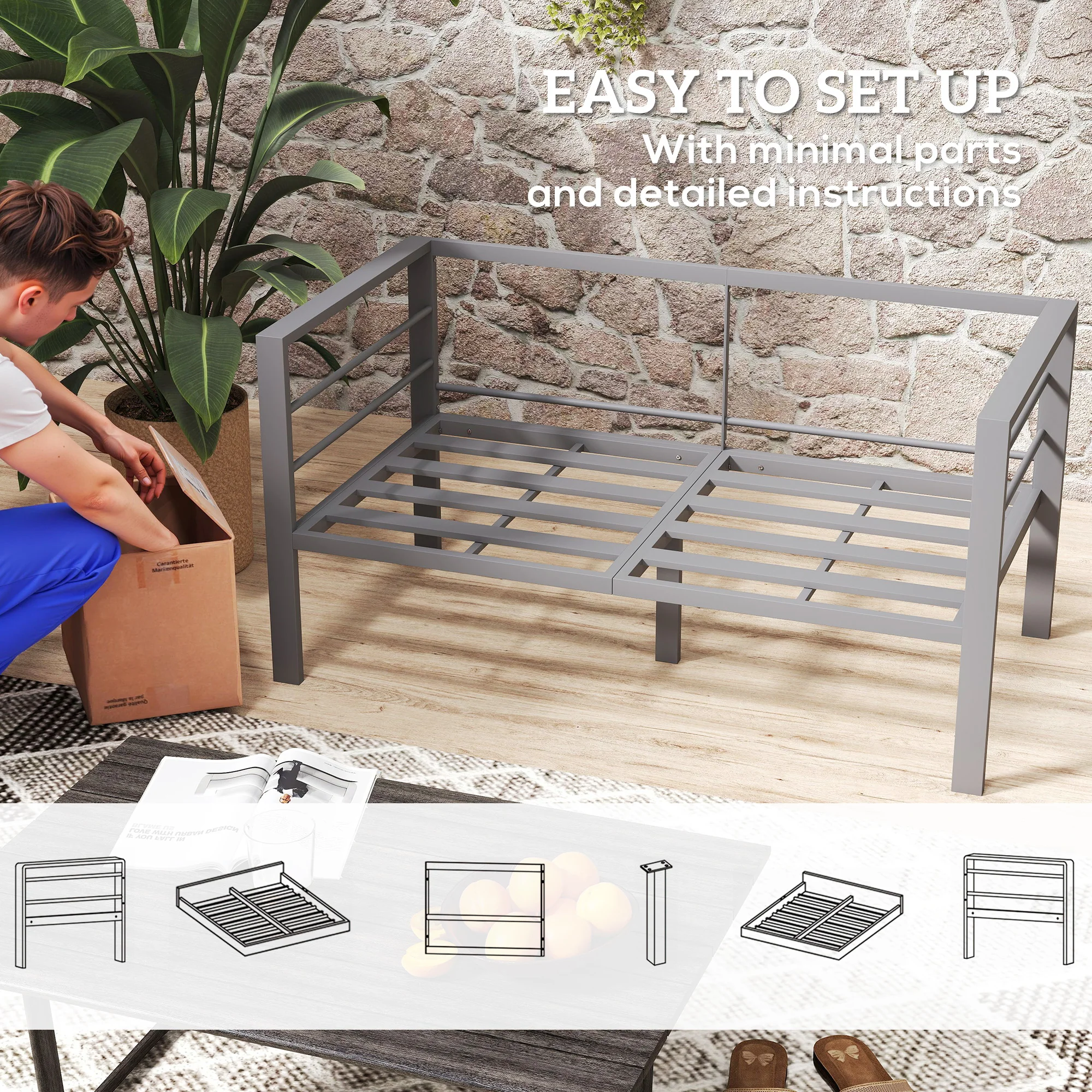 Outsunny All-Weather Garden Loveseat with Removable Cushions, Charcoal Grey - Image 6