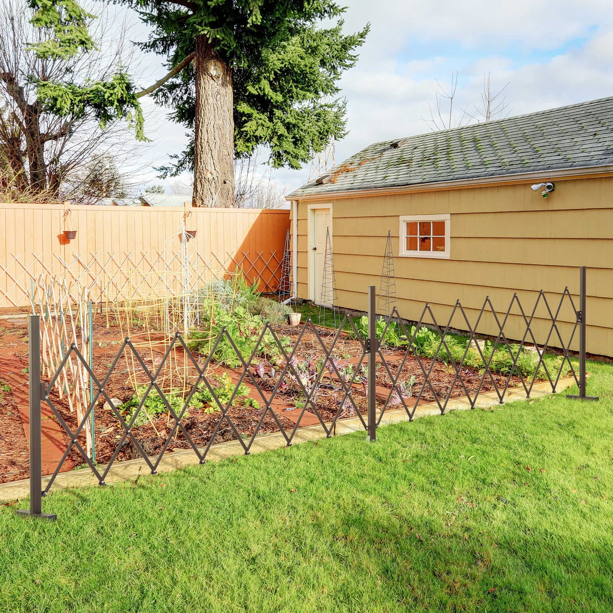 Outsunny Aluminium Alloy Fence Foldable Garden Screen Panel, Dark Brown - Image 2