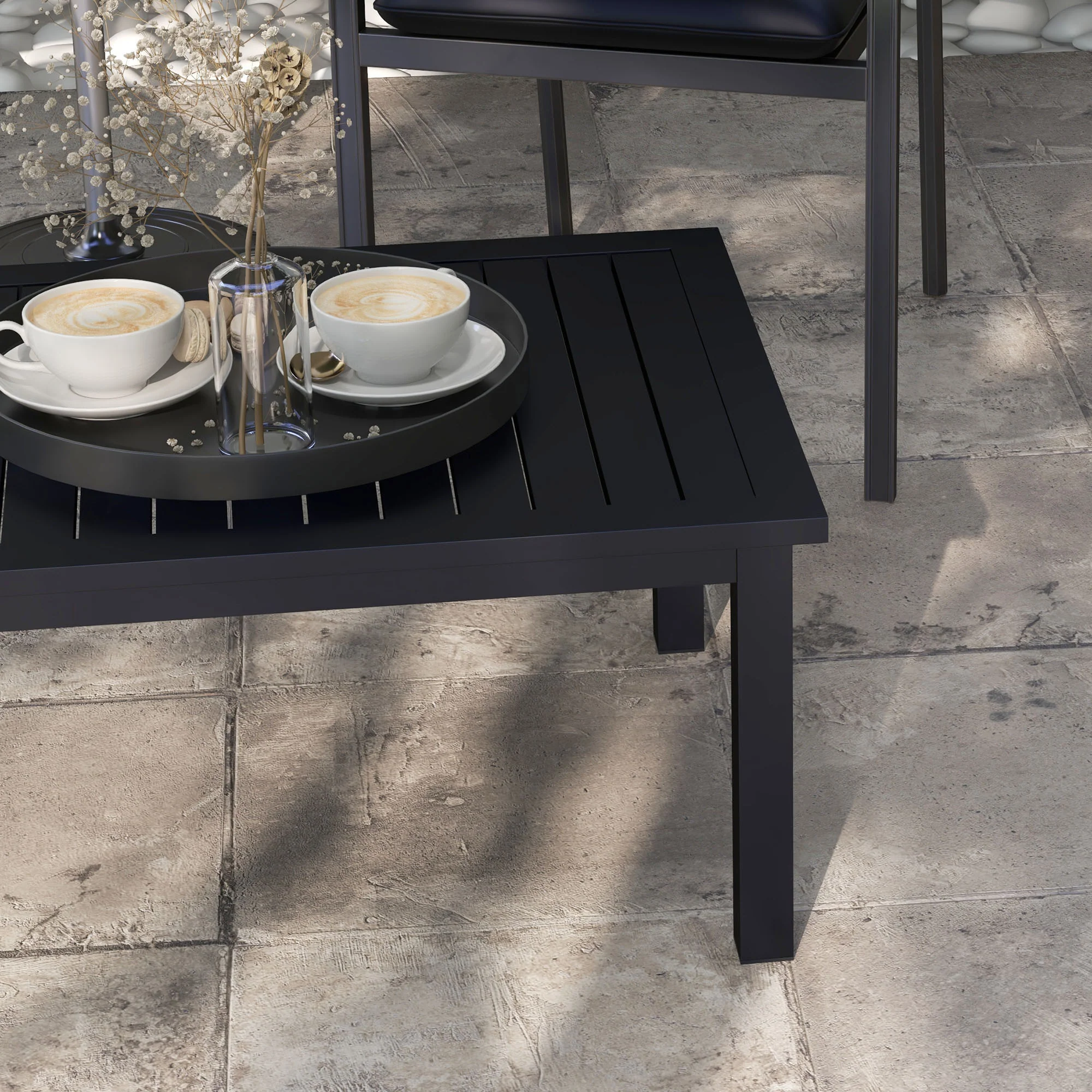 Outsunny Aluminium Outdoor Coffee Table Patio Table, Black - Image 9