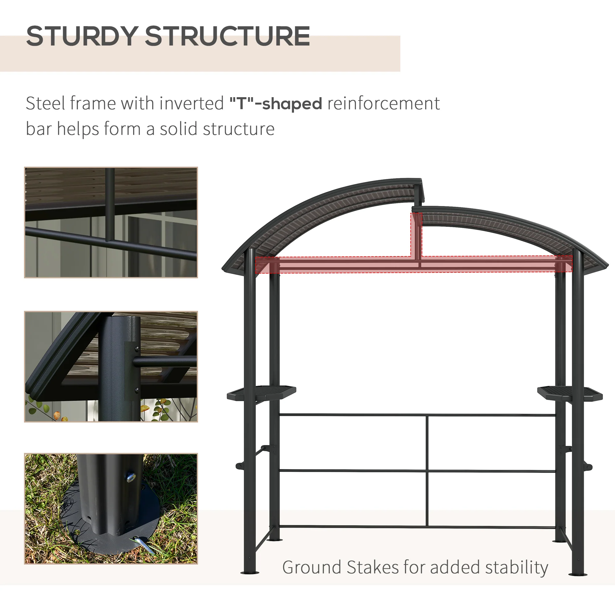 Outsunny BBQ Patio Canopy Gazebo with Interlaced Polycarbonate Roof 2 Shelves - Image 6