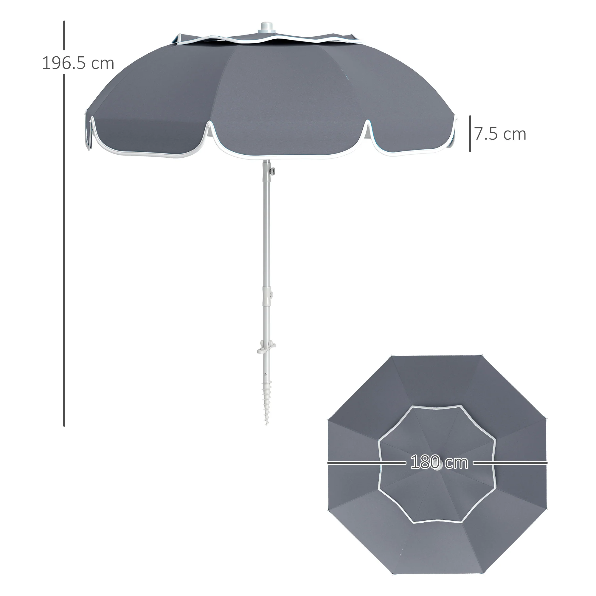 Outsunny Beach Umbrella, Adjustable Height & Tilt Portable Parasol - Image 14
