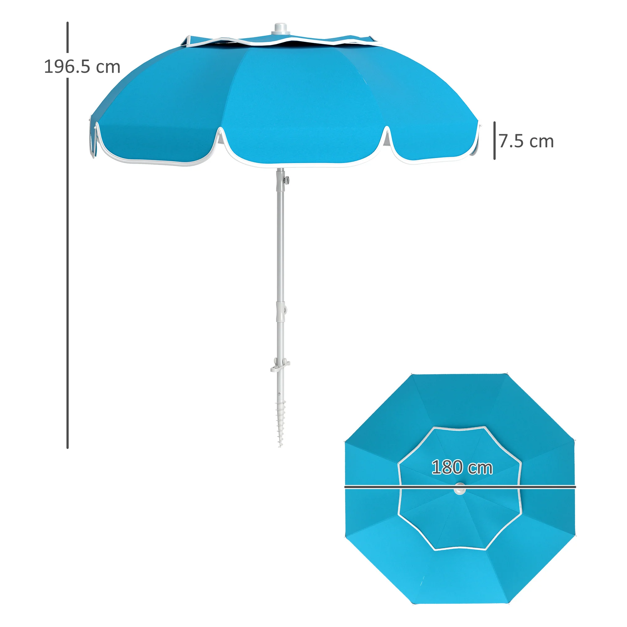 Outsunny Beach Umbrella, Adjustable Height & Tilt Portable Parasol - Image 5
