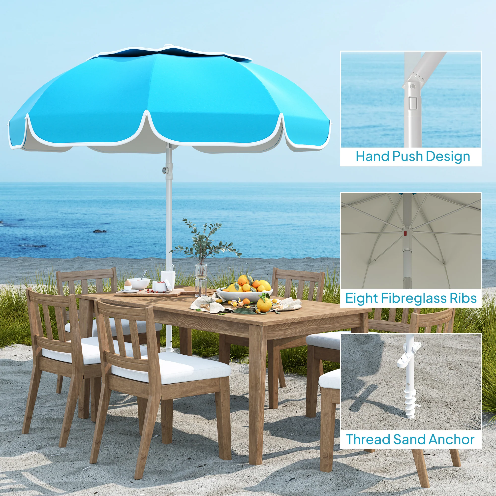 Outsunny Beach Umbrella, Adjustable Height & Tilt Portable Parasol - Image 7