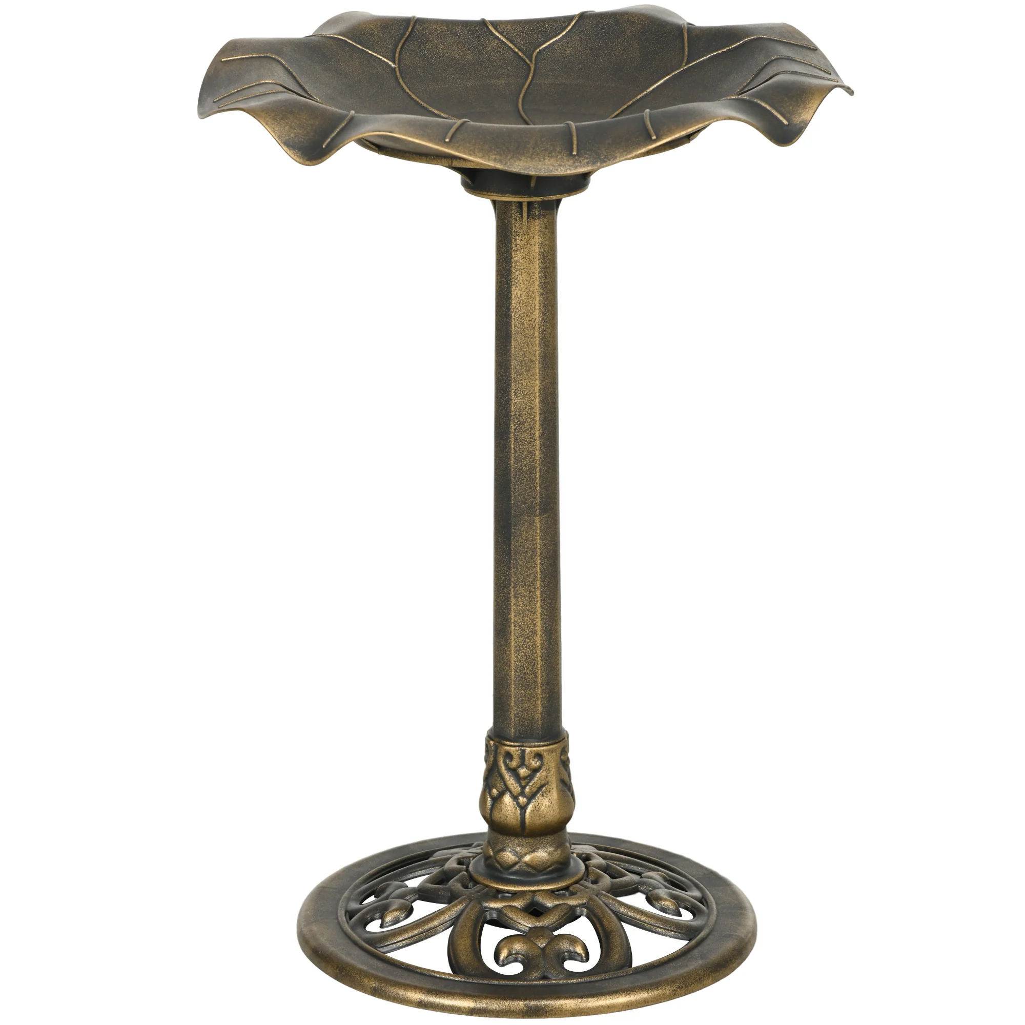 Outsunny Bird Bath For Garden, Birdbath With Lotus Leaf Basin, Bronze Tone