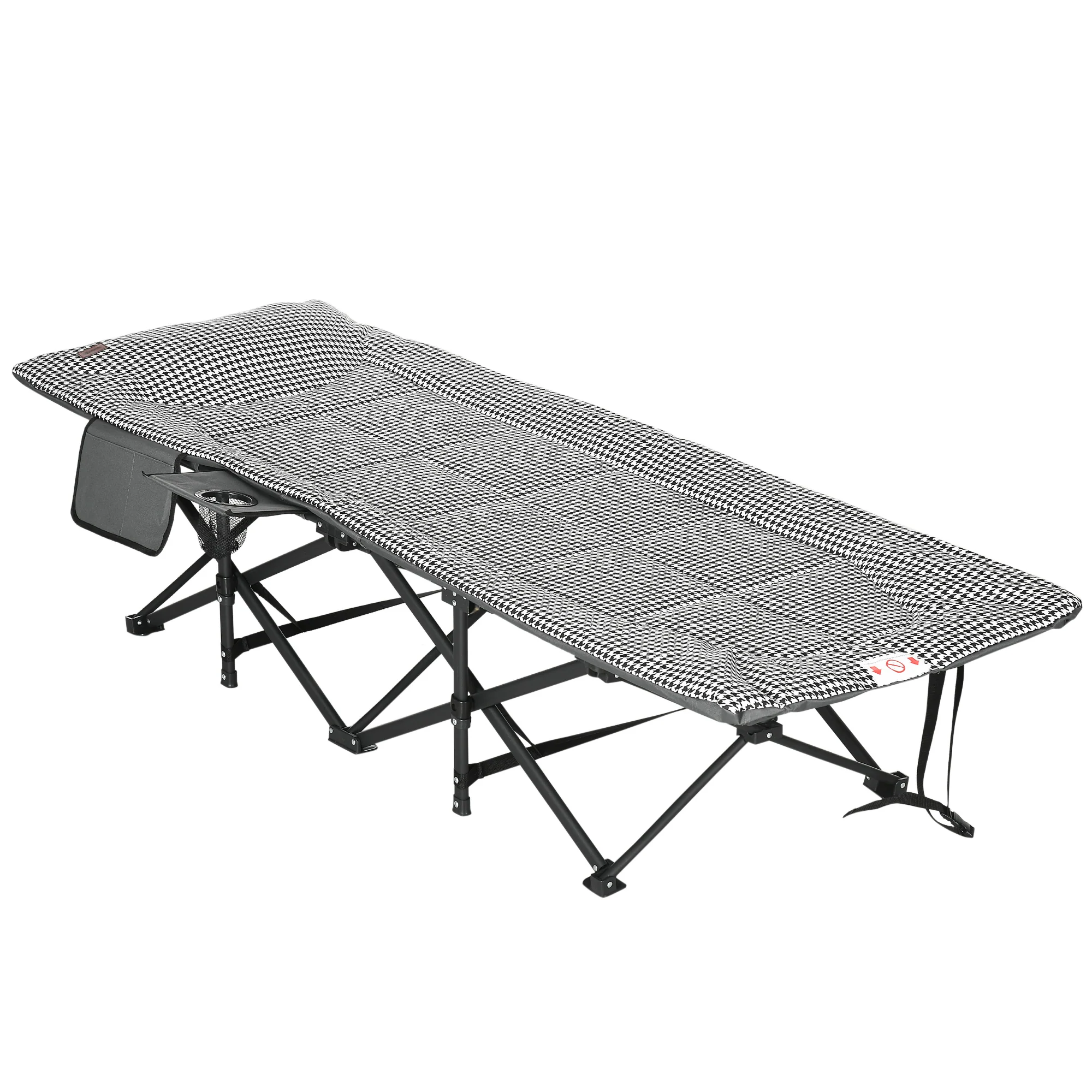 Outsunny Camping Bed w/ Carry Bag, Magazine Bag & Cup Holder, Black