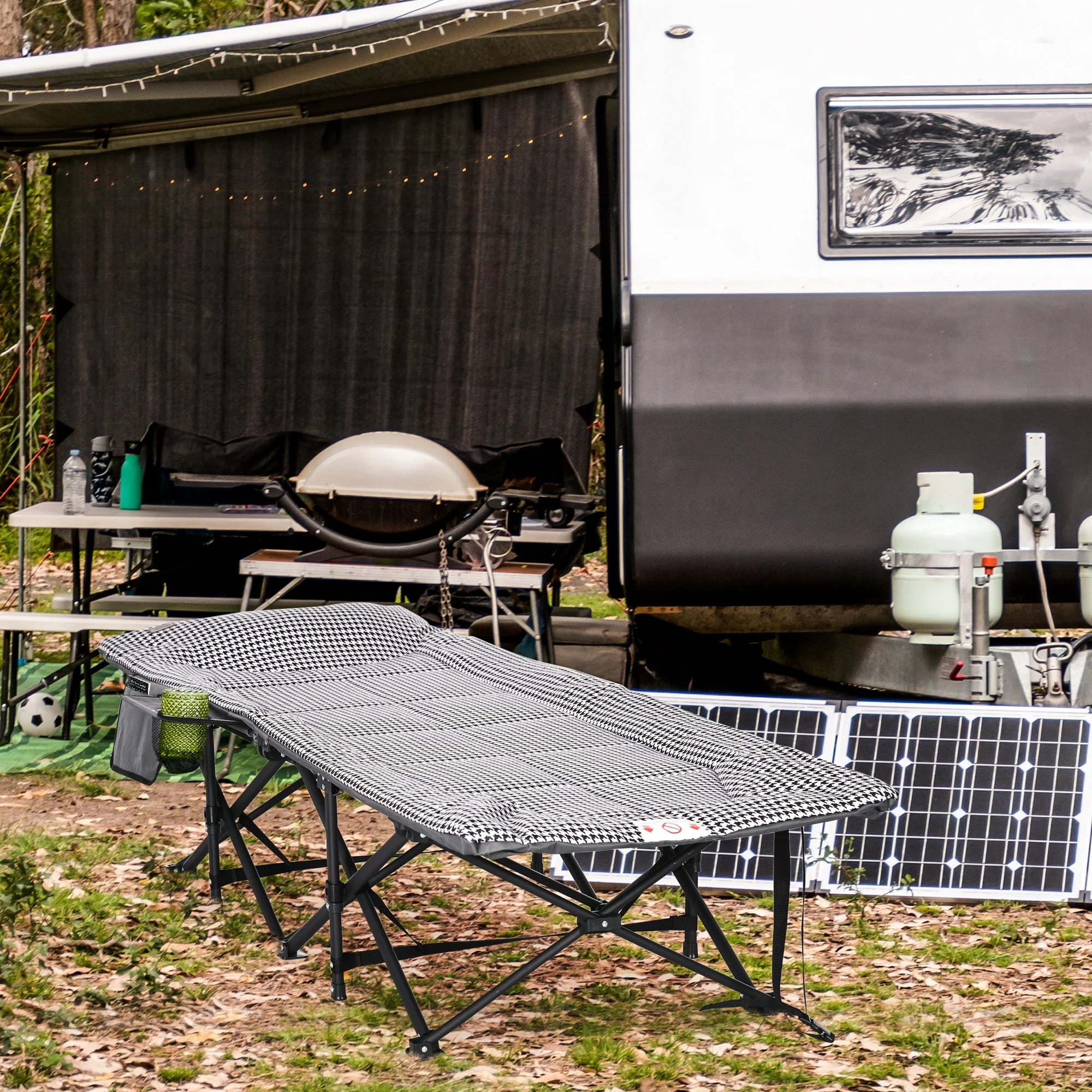 Outsunny Camping Bed w/ Carry Bag, Magazine Bag & Cup Holder, Black - Image 2