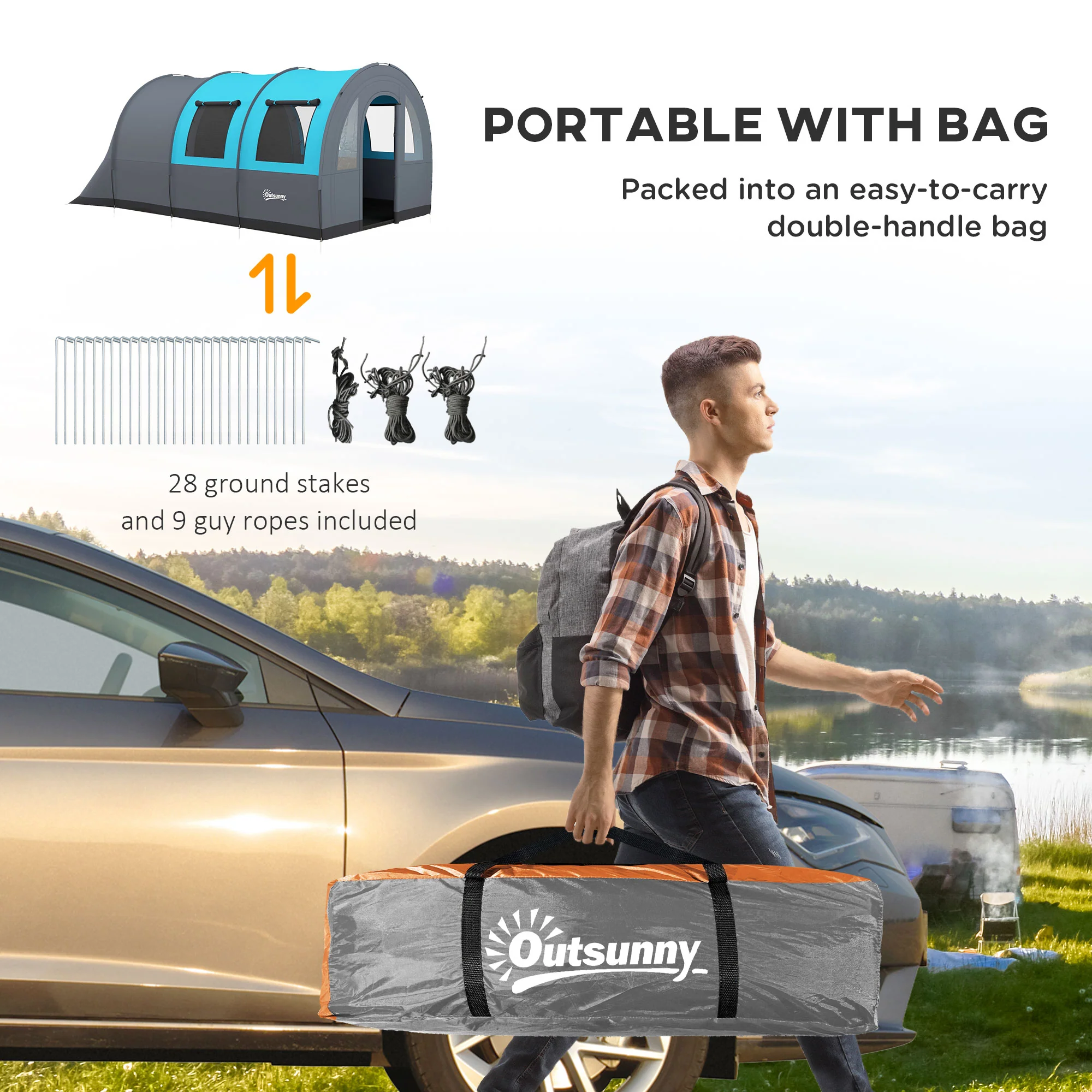 Outsunny Camping Tent, 3000mm Waterproof Family Tent for 5-6 Man, Grey and Blue - Image 7