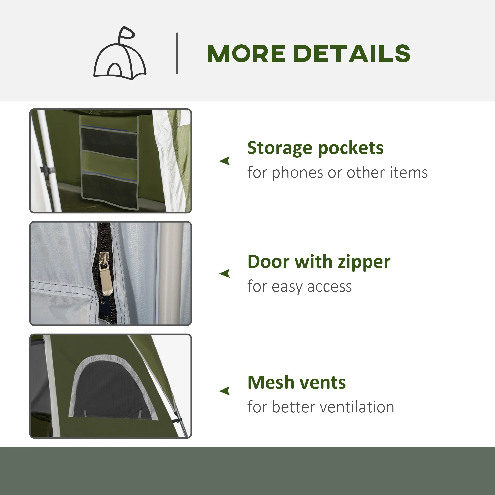 Outsunny Camping Tent, Family Tent 4-8 Person 2 Room, with Large Mesh Windows, Easy Set Up for Backpacking Hiking Outdoor, Green - Image 4