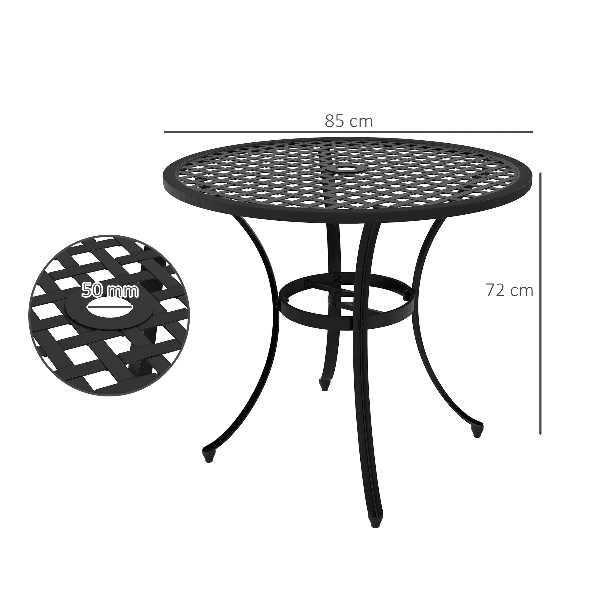 Outsunny Cast Aluminium Bistro Table with Umbrella Hole for Balcony, Black - Image 5