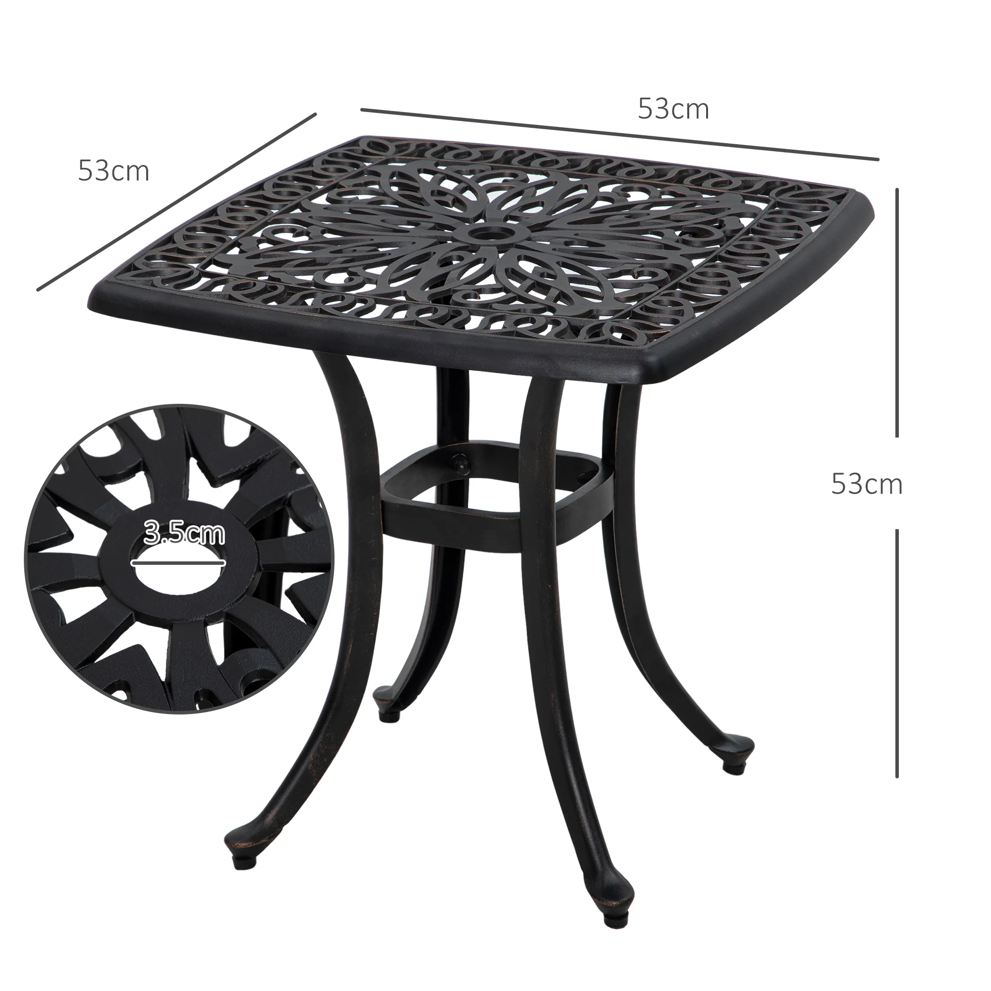 Outsunny Cast Aluminium Bistro Table With Umbrella Hole, White - Image 5