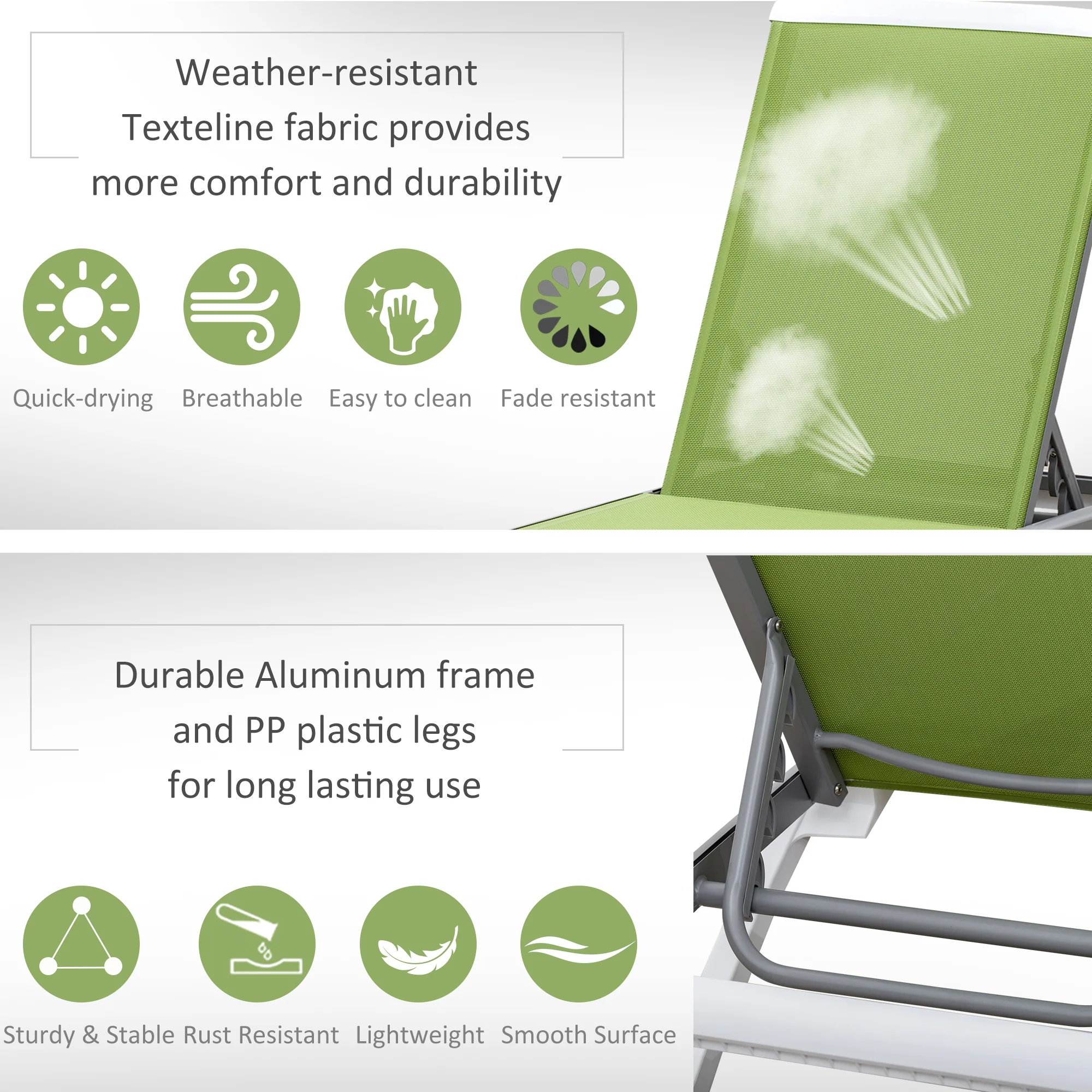 Outsunny Chaise Patio Lounge with 5-Level Adjustable Back Green - Image 4