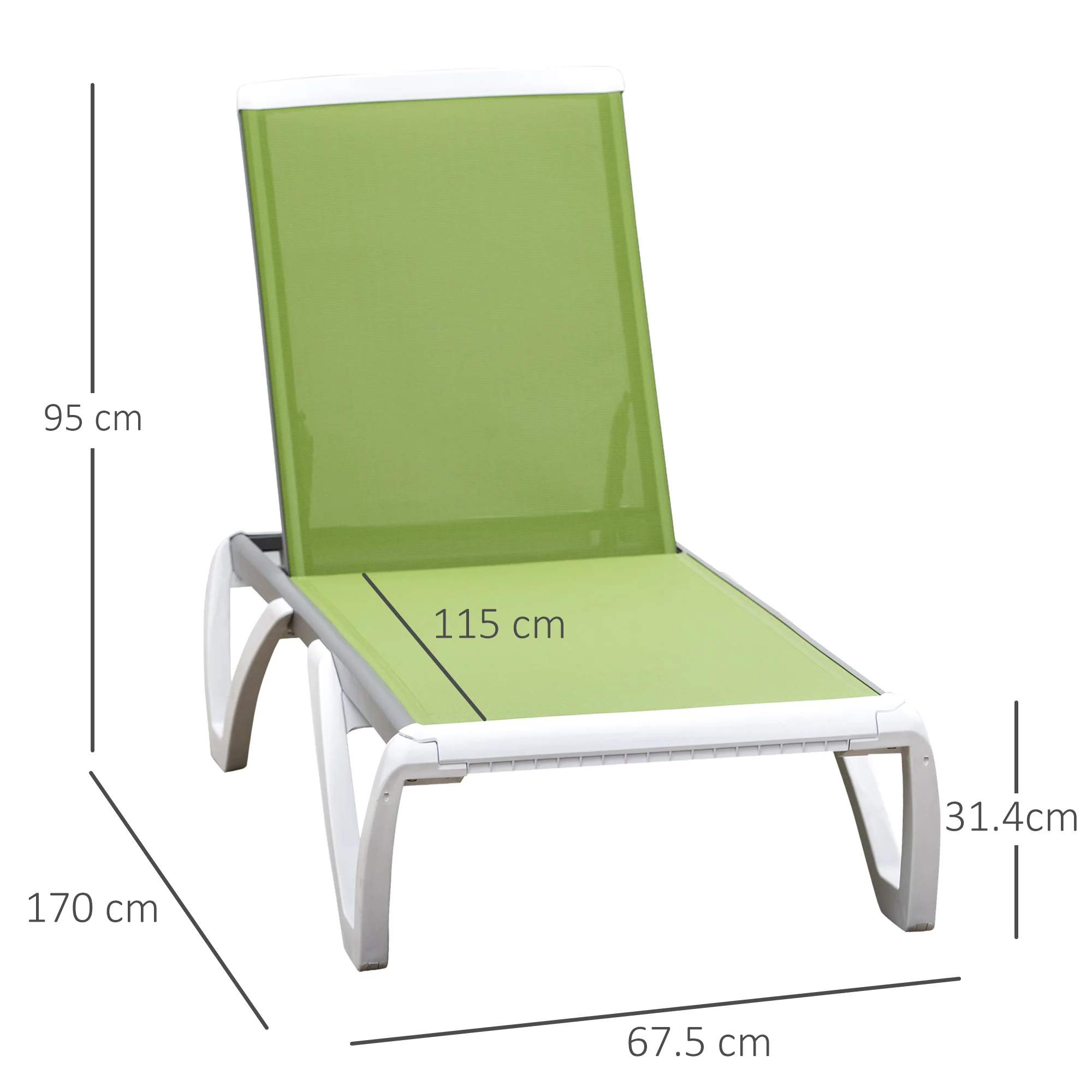 Outsunny Chaise Patio Lounge with 5-Level Adjustable Back Green - Image 5
