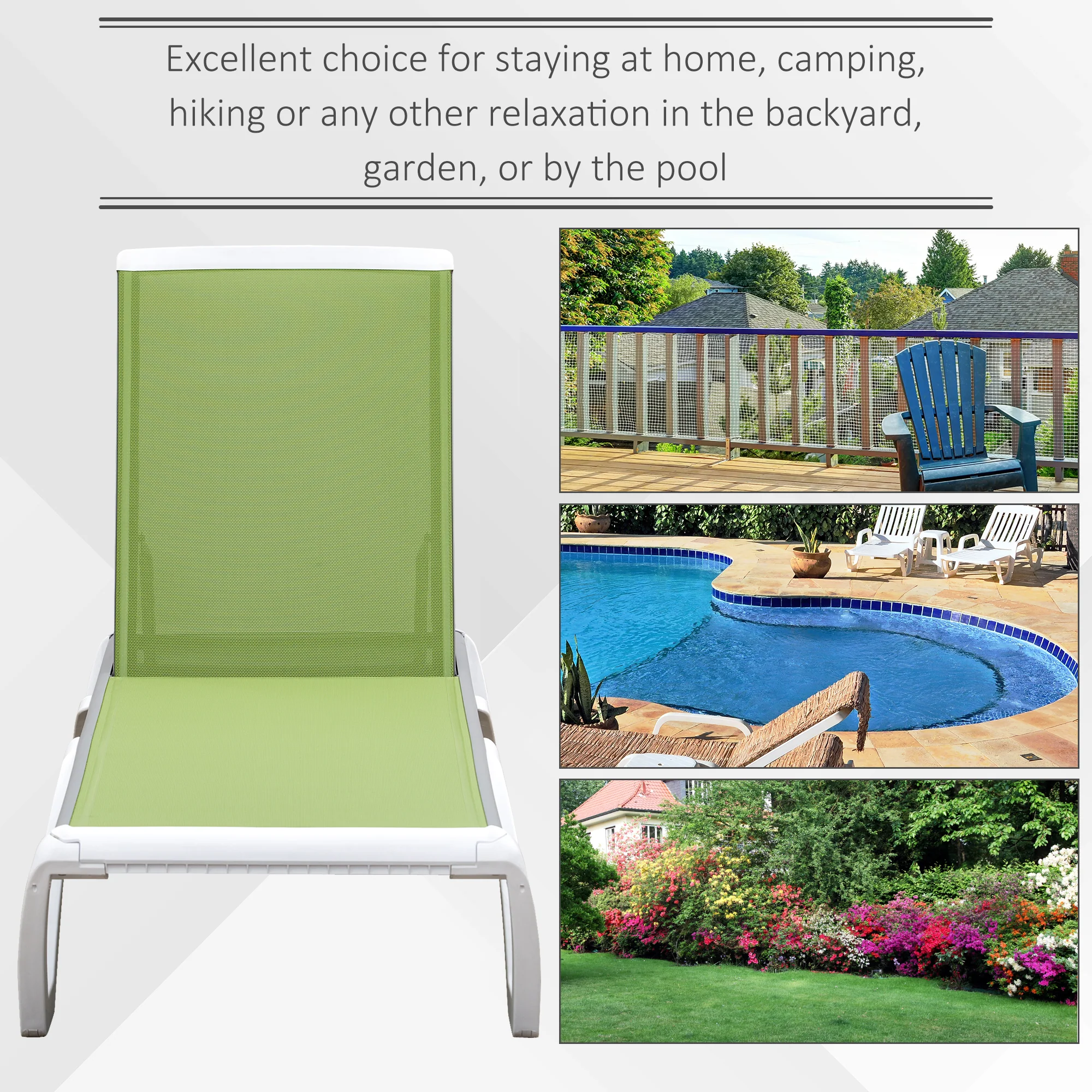 Outsunny Chaise Patio Lounge with 5-Level Adjustable Back Green - Image 7