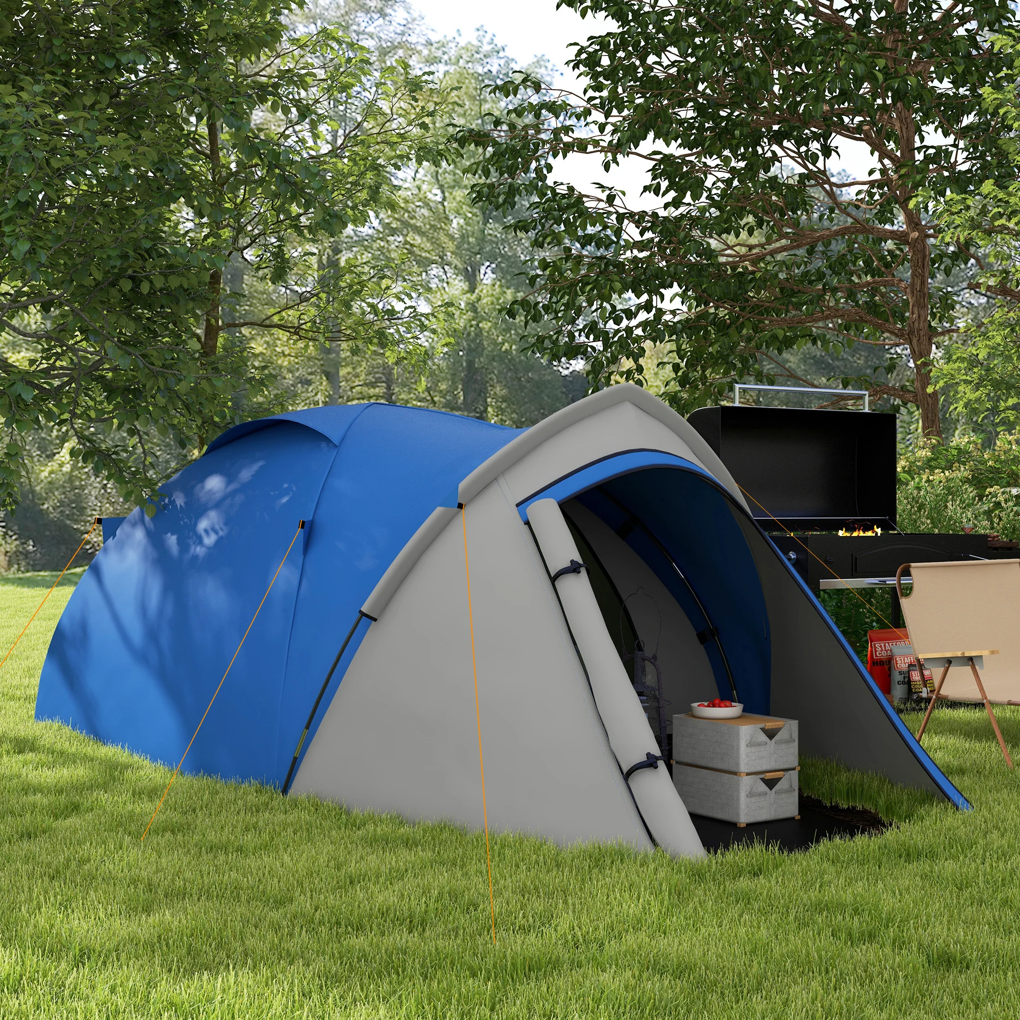 Outsunny Compact Camping Tent w/ Vestibule & Mesh Vents for Hiking Blue - Image 2