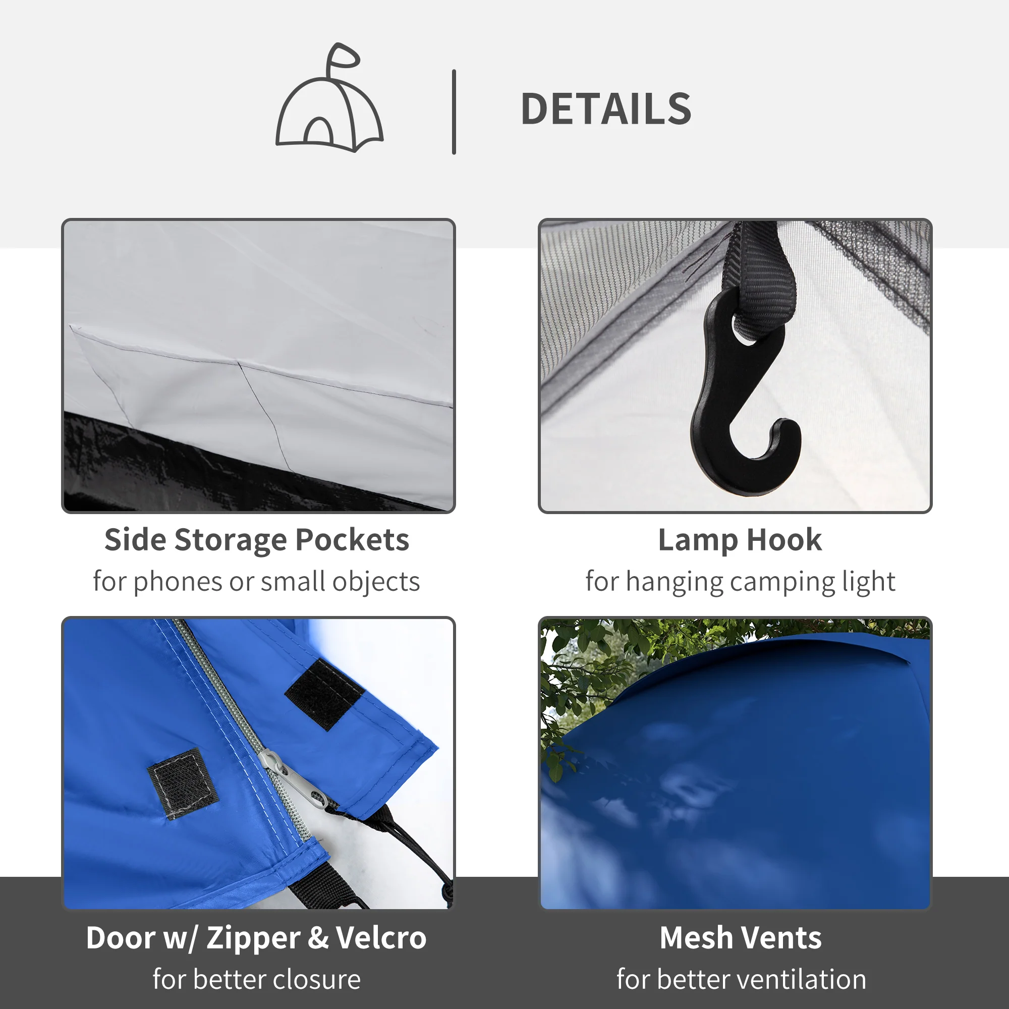 Outsunny Compact Camping Tent w/ Vestibule & Mesh Vents for Hiking Blue - Image 6