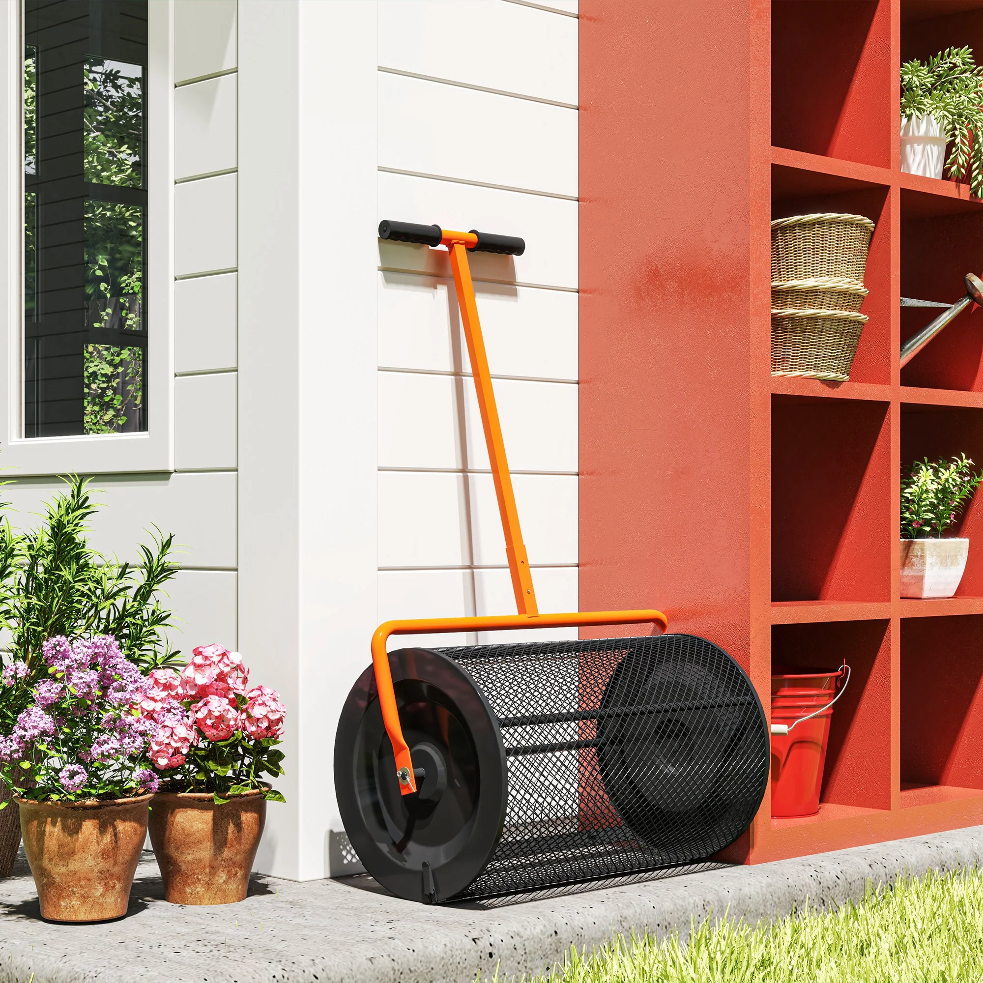 Outsunny Compost Spreader, 24\" Garden Spreader w/ Height Adjustable Handle - Image 8