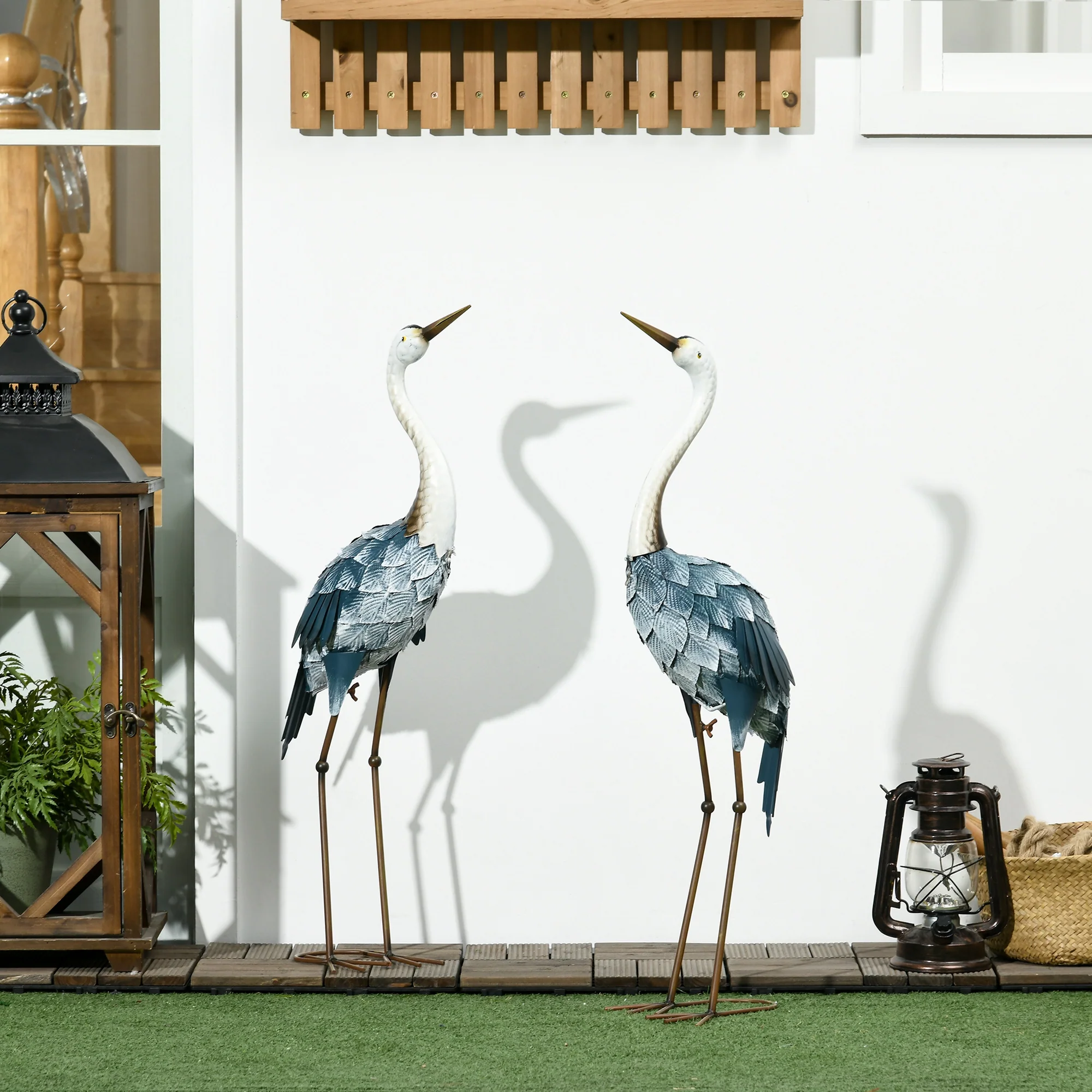 Outsunny Crane Garden Ornaments, 2 PCS Steel Garden Statue Set Multi-Colour - Image 2