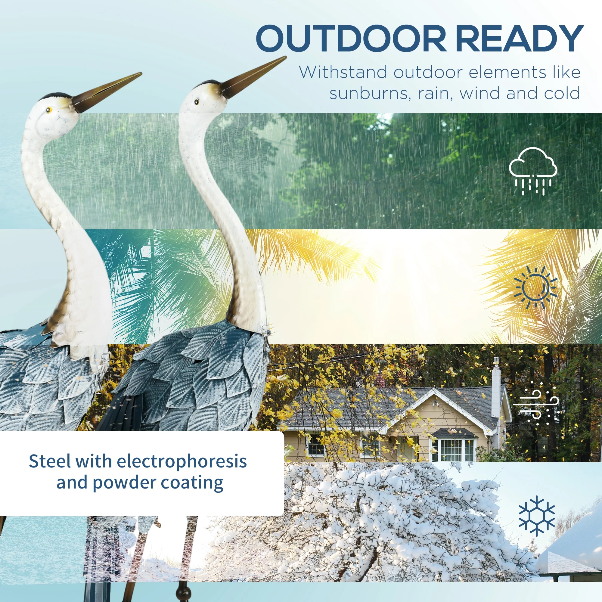 Outsunny Crane Garden Ornaments, 2 PCS Steel Garden Statue Set Multi-Colour - Image 4