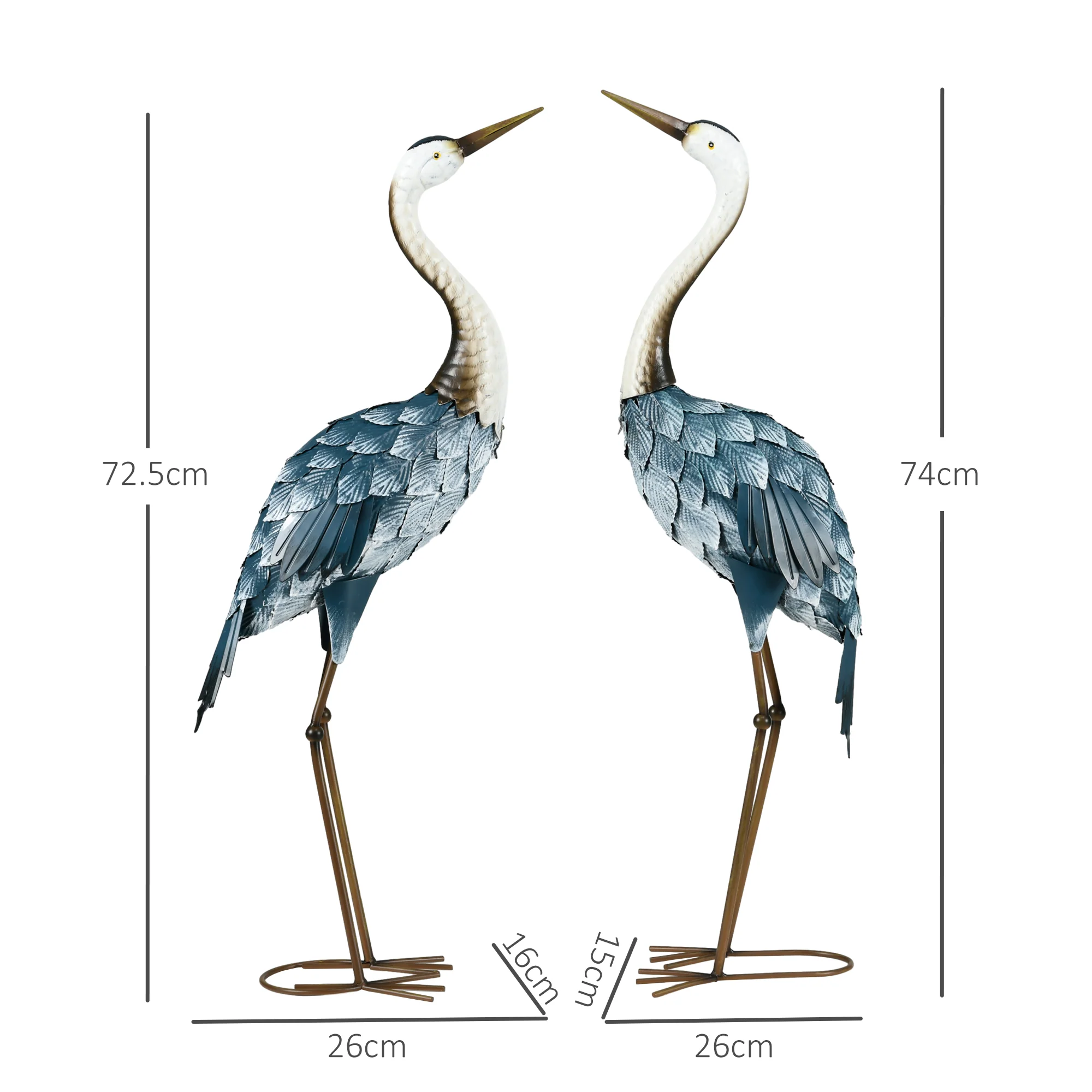 Outsunny Crane Garden Ornaments, 2 PCS Steel Garden Statue Set Multi-Colour - Image 5