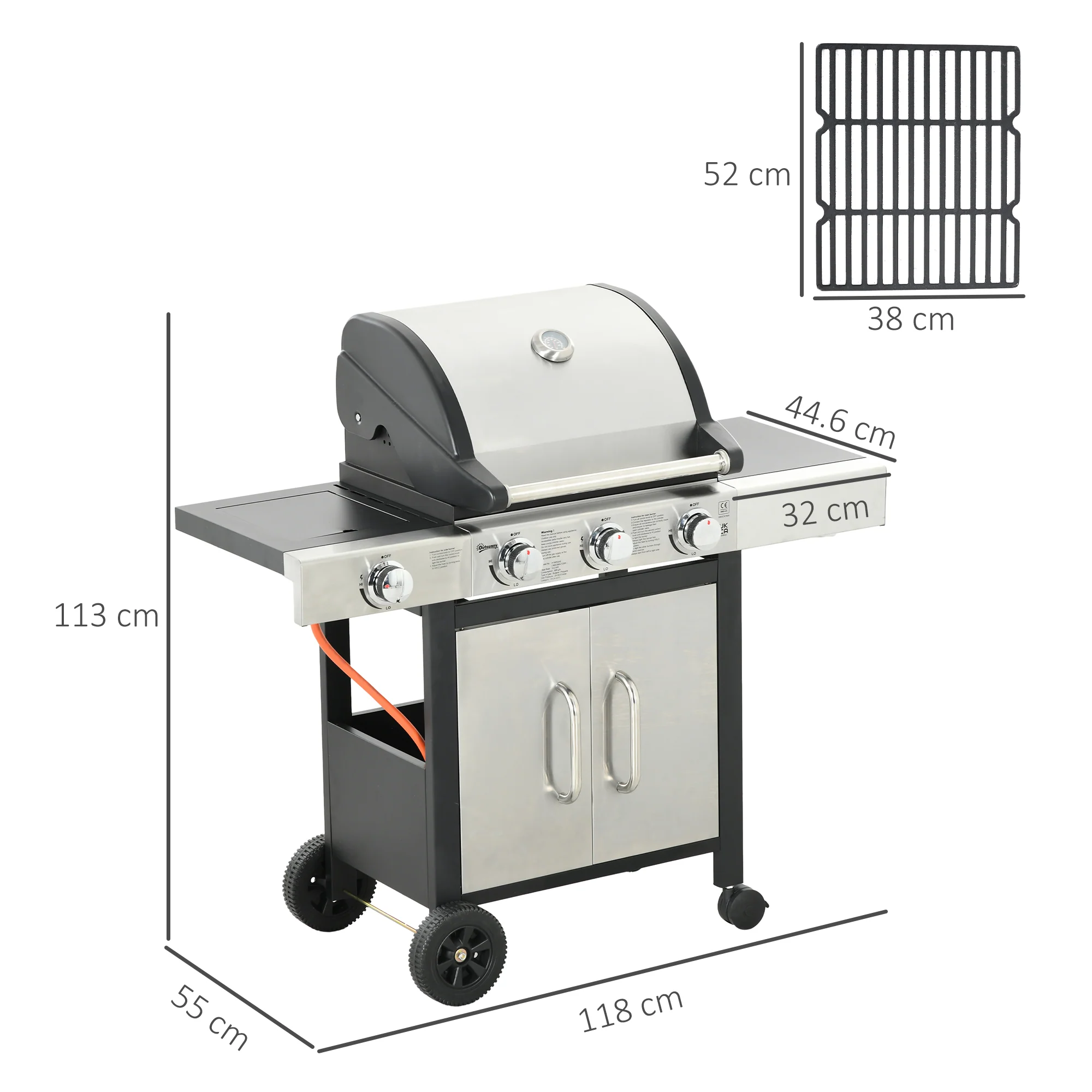 Outsunny Deluxe Gas Barbecue Grill 3+1 Burner Garden BBQ w/ Large Cooking Area - Image 5