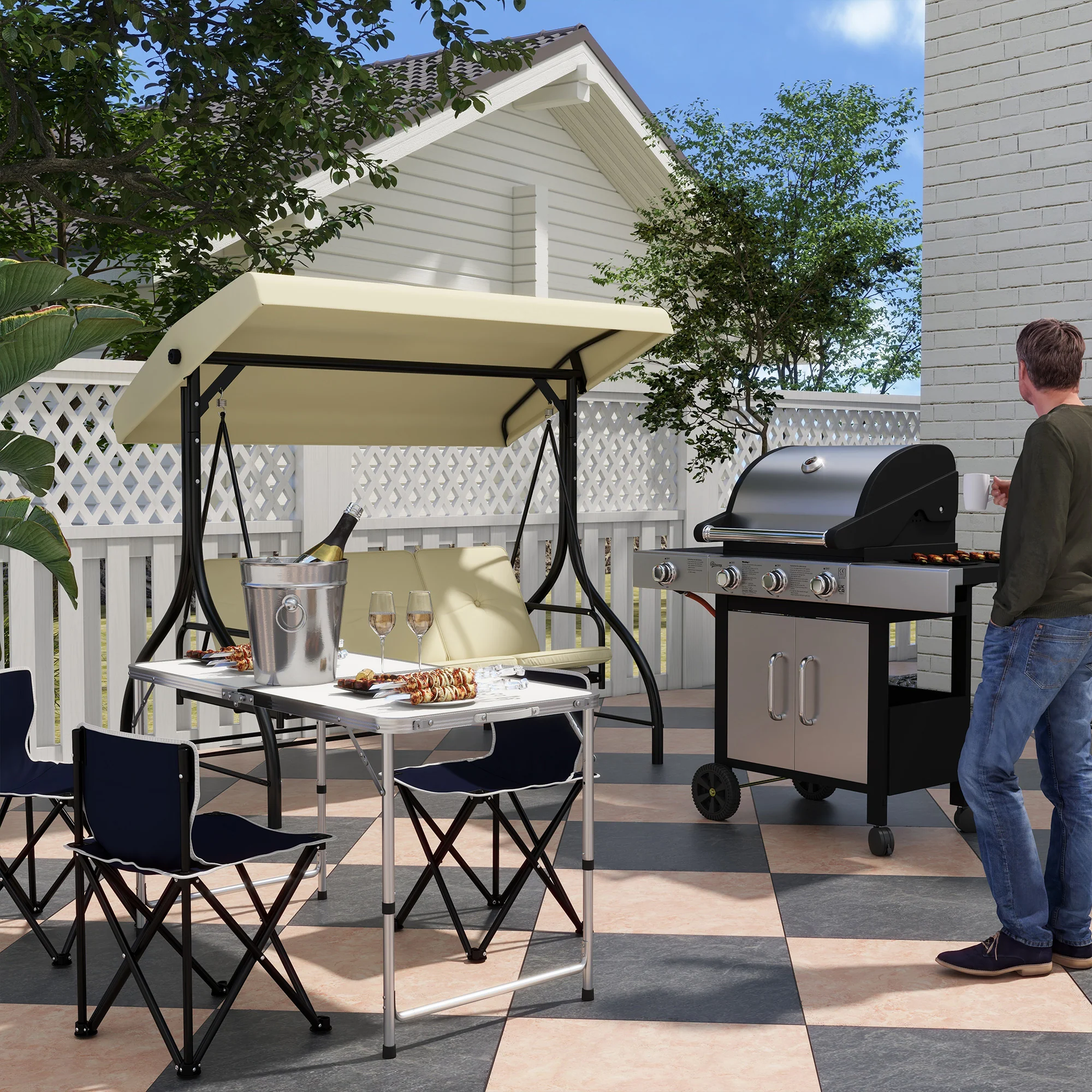 Outsunny Deluxe Gas Barbecue Grill 3+1 Burner Garden BBQ w/ Large Cooking Area - Image 9
