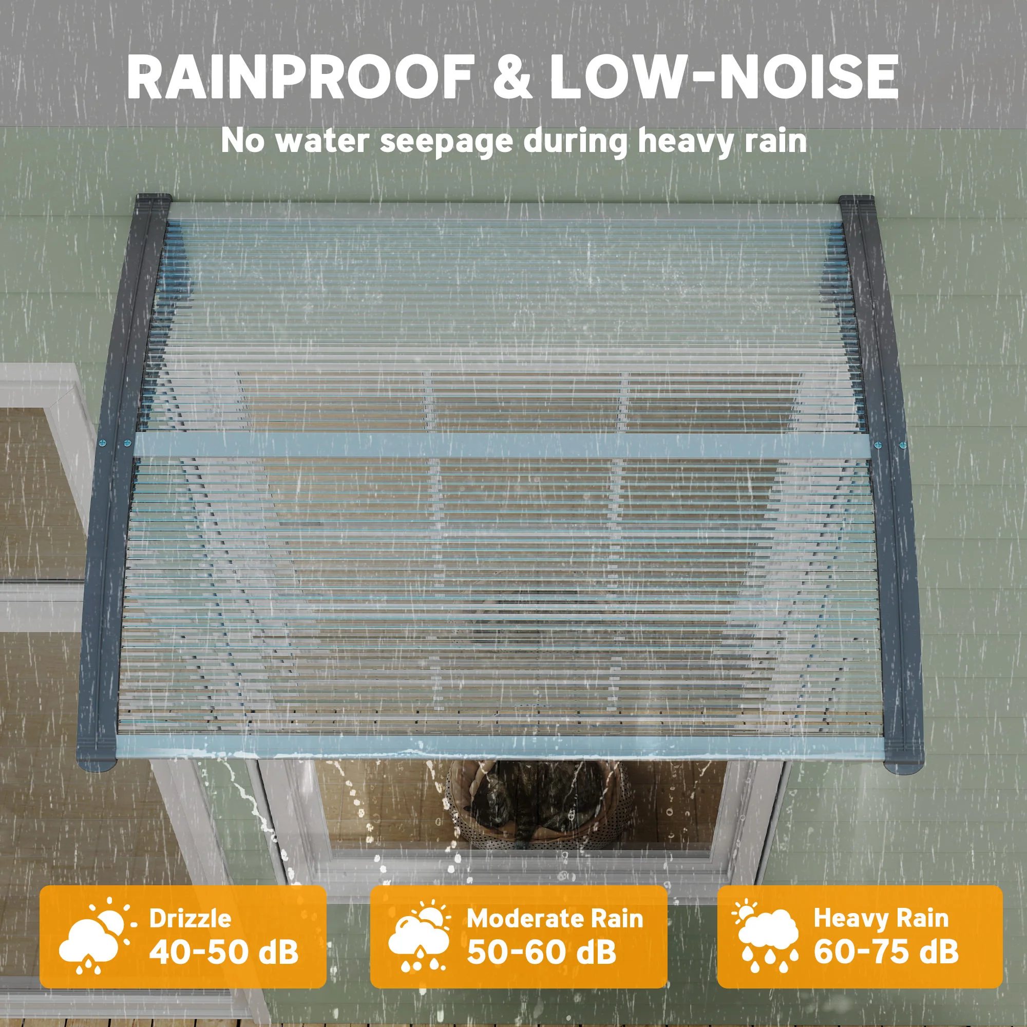 Outsunny Door Canopy Awning Outdoor Window Rain Shelter Cover for Front/Back Door Porch Clear 100 x 80cm - Image 5