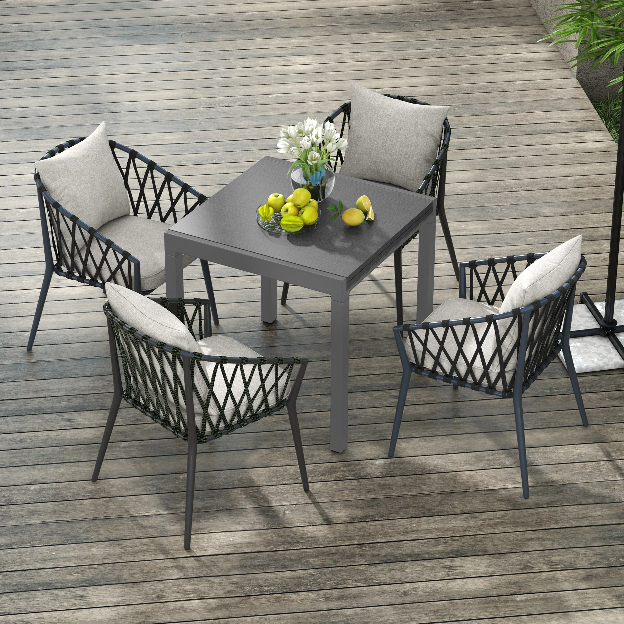 Outsunny Extendable Garden Table for 6 with Aluminium Frame for Patio, Balcony - Image 2