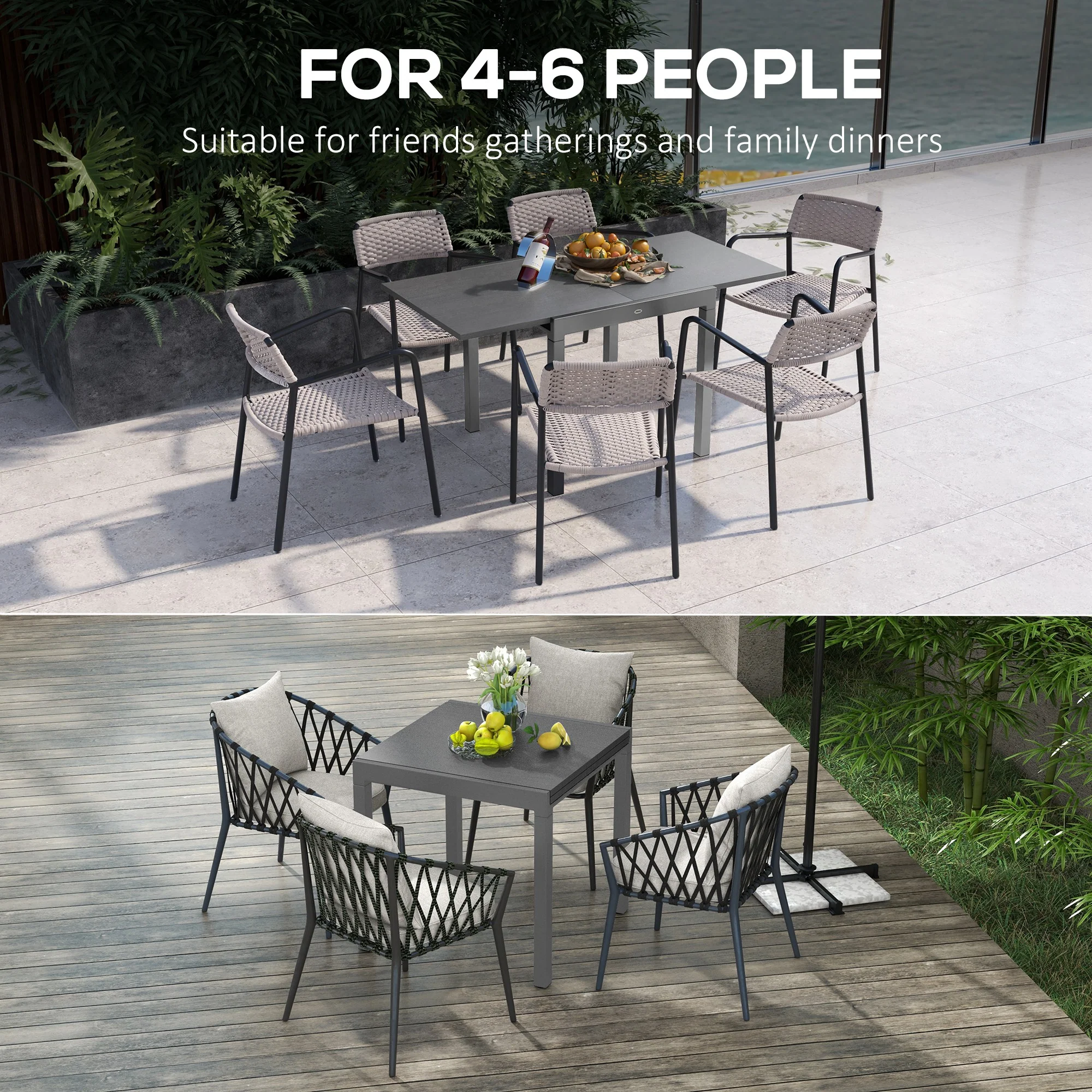 Outsunny Extendable Garden Table for 6 with Aluminium Frame for Patio, Balcony - Image 3