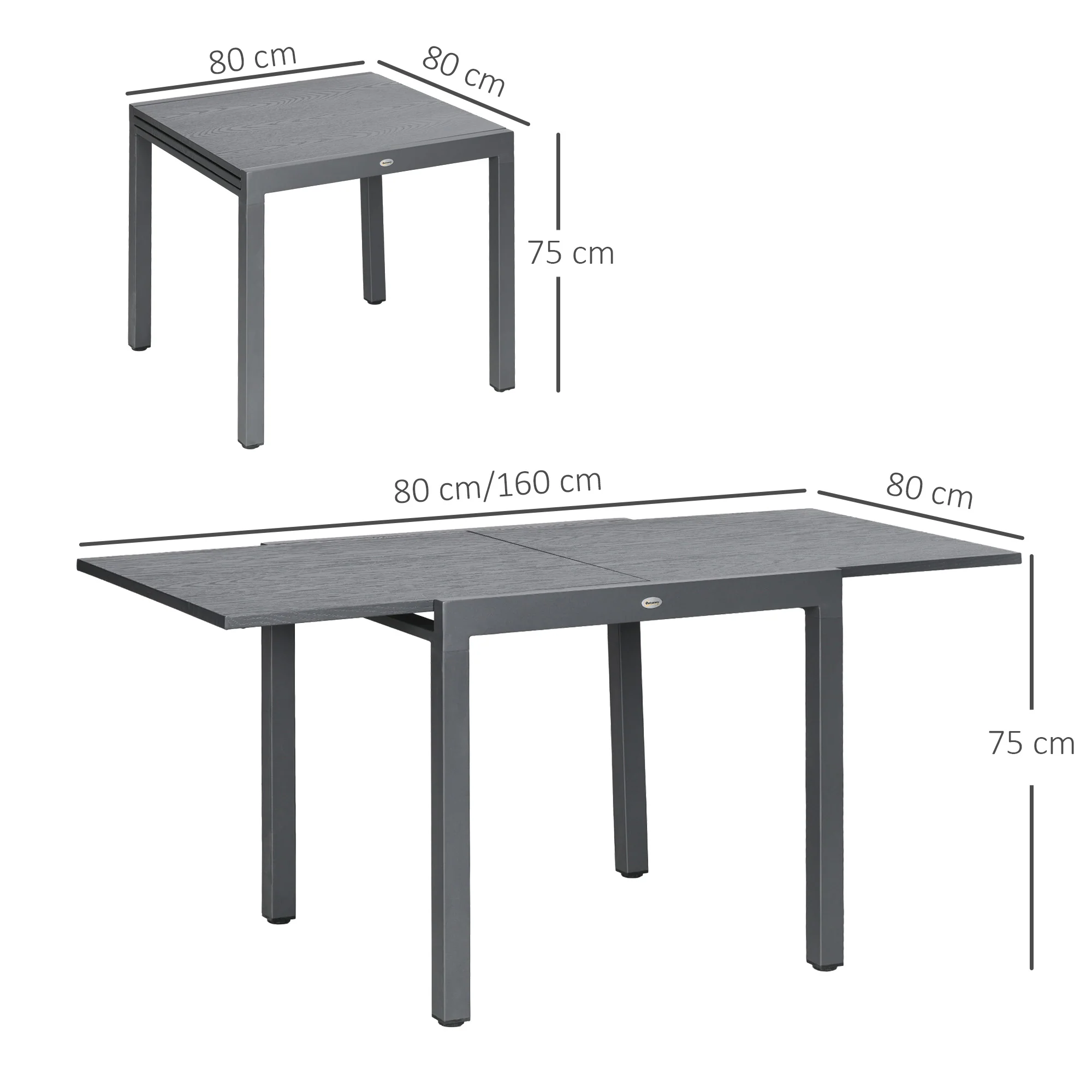 Outsunny Extendable Garden Table for 6 with Aluminium Frame for Patio, Balcony - Image 5