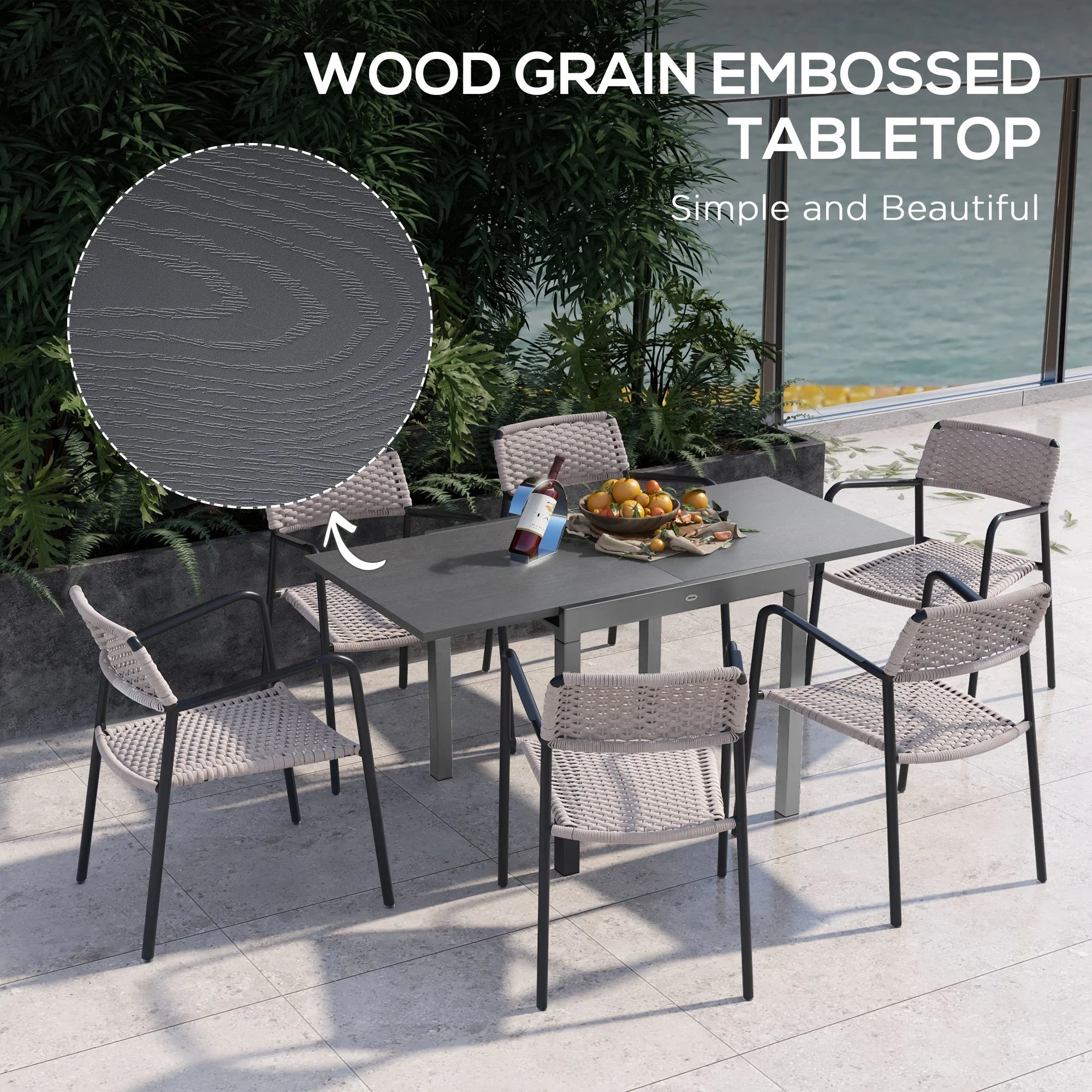Outsunny Extendable Garden Table for 6 with Aluminium Frame for Patio, Balcony - Image 6