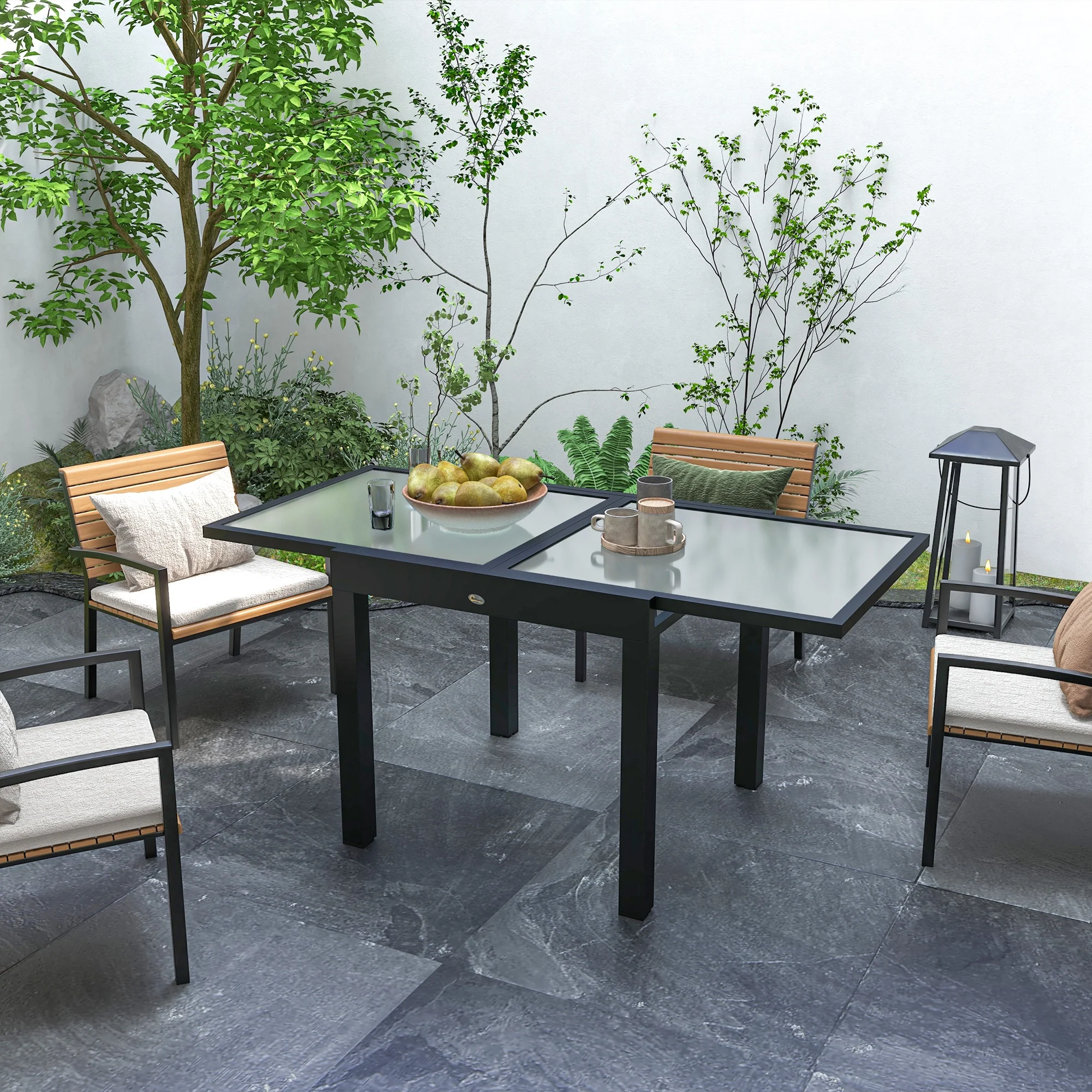 Outsunny Extendable Outdoor Dining Table Patio Table, Clear - Image 2