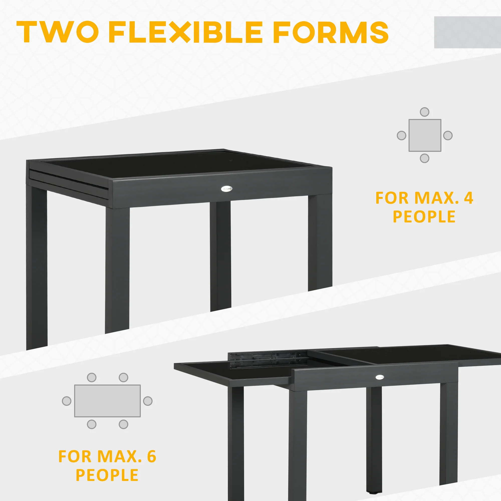 Outsunny Extendable Outdoor Dining Table Patio Table with Aluminium Frame Black - Image 3